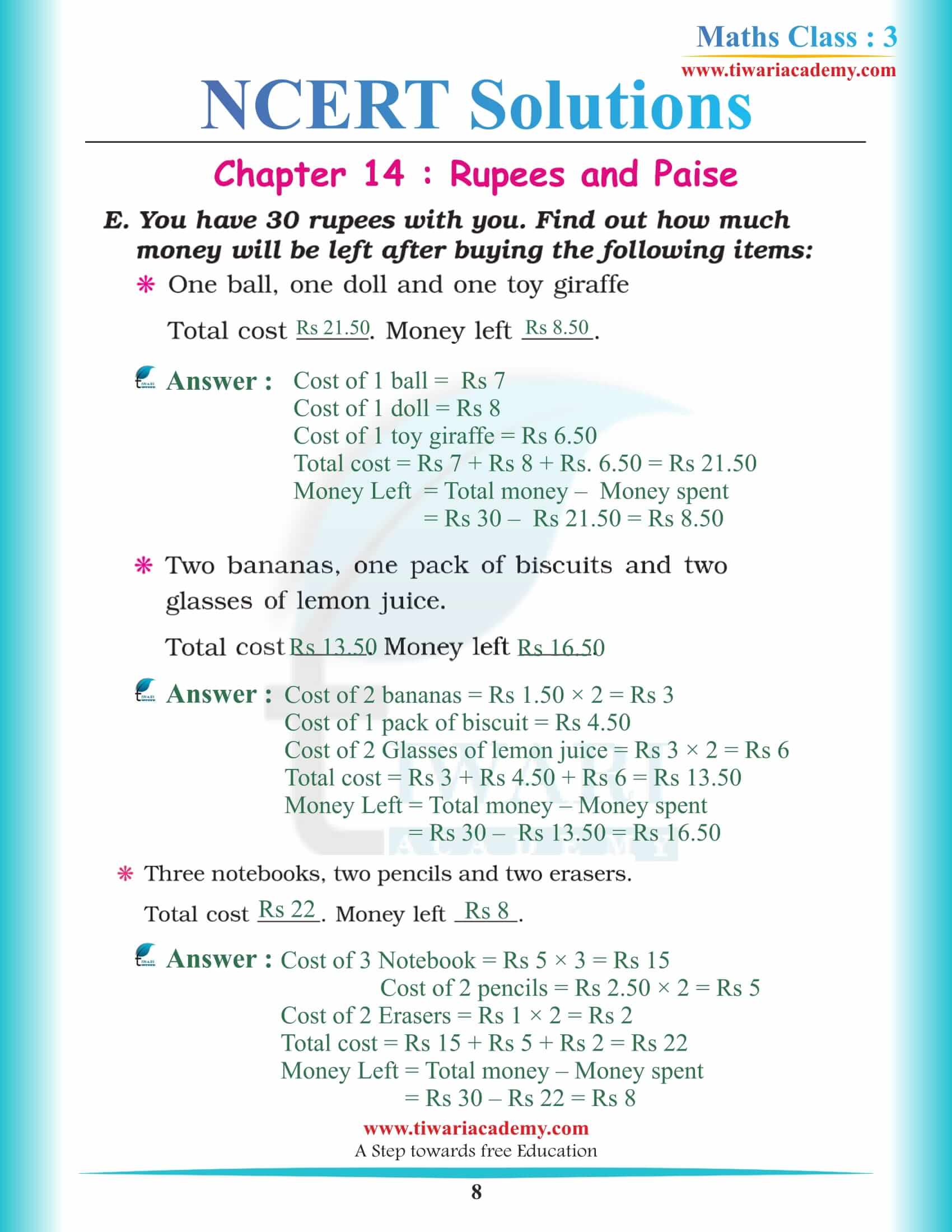 Class 3 Maths Chapter 14 solutions download