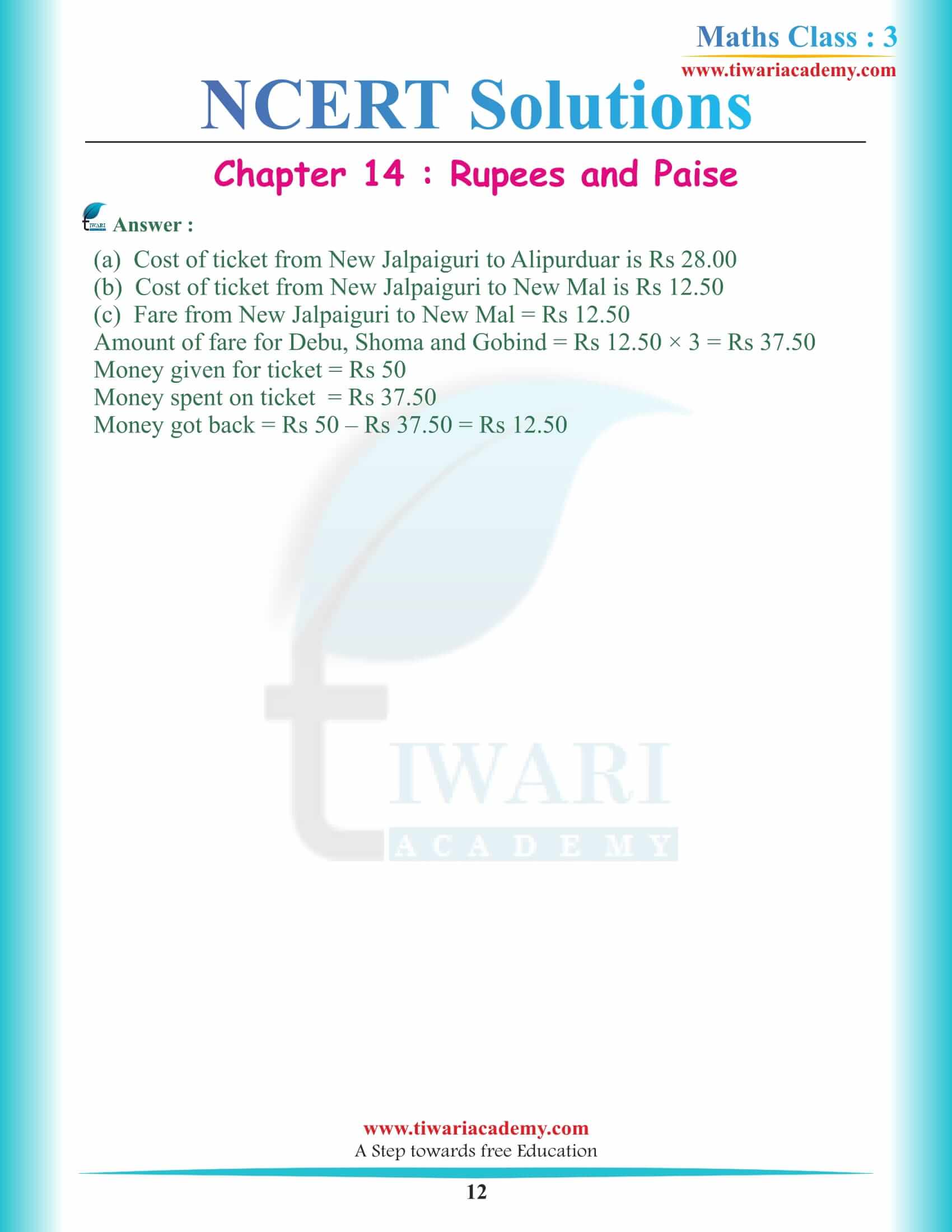 Class 3 Maths Chapter 14 pdf solutions
