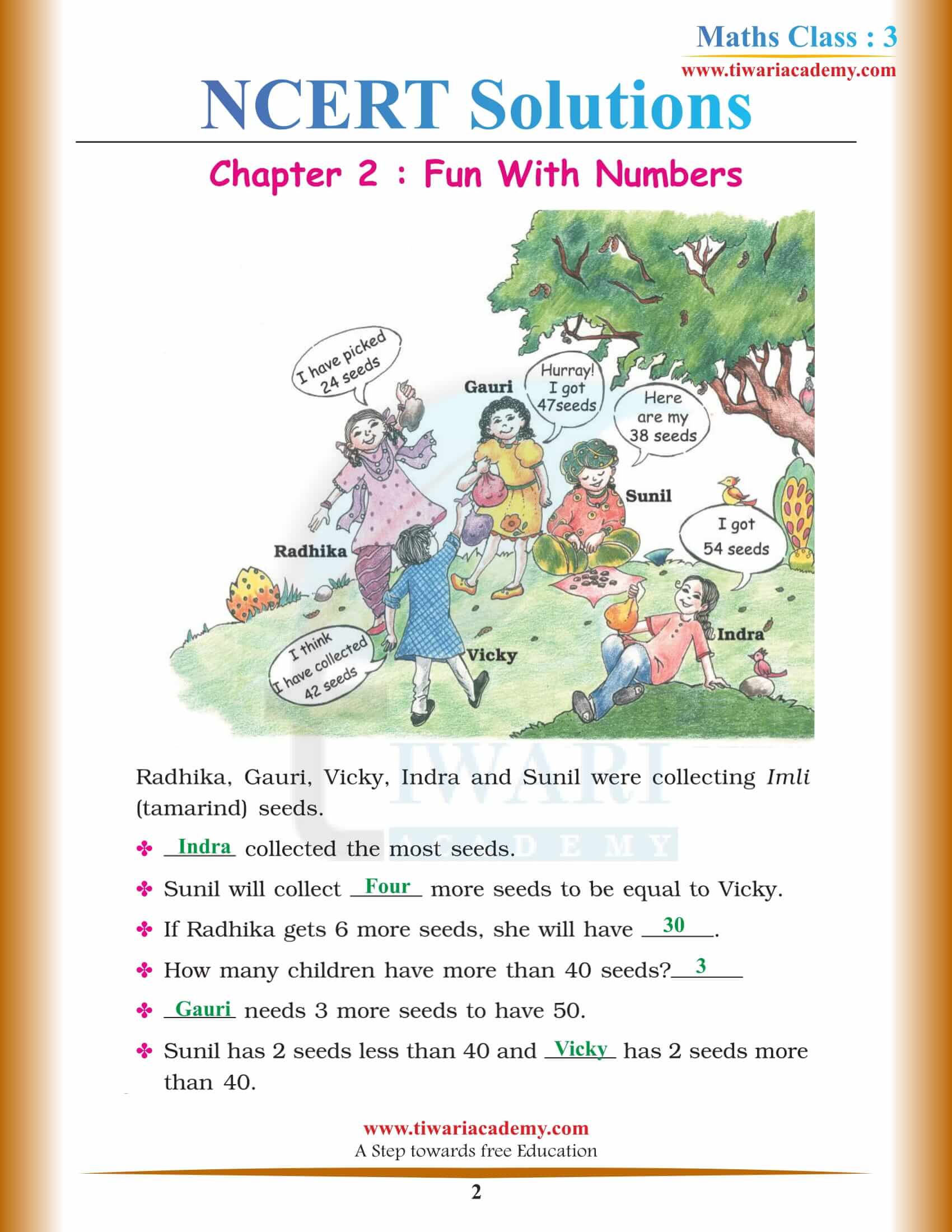 NCERT Solutions for Class 3 Maths Chapter 2