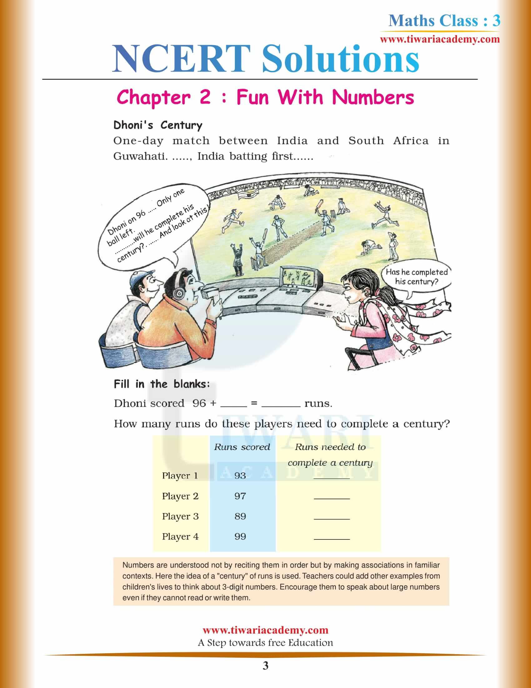 NCERT Solutions for Class 3 Maths Chapter 2 in PDF