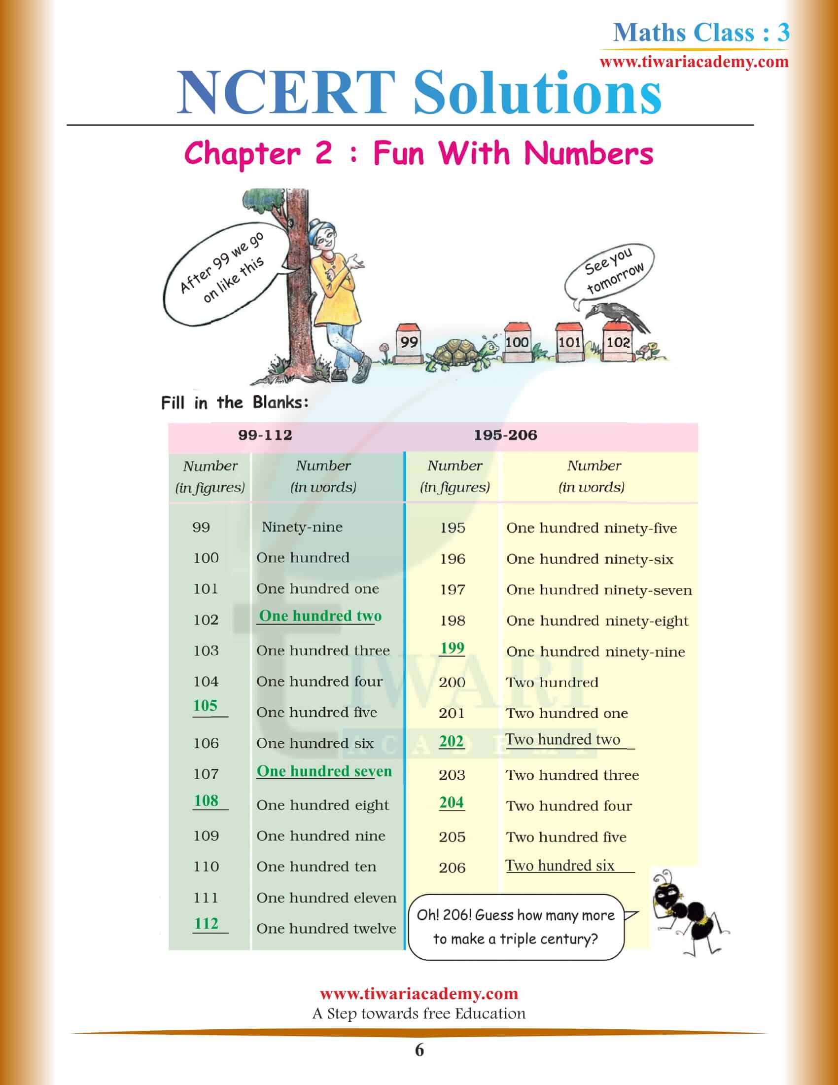 NCERT Solutions for Class 3 Maths Chapter 2 Updated format