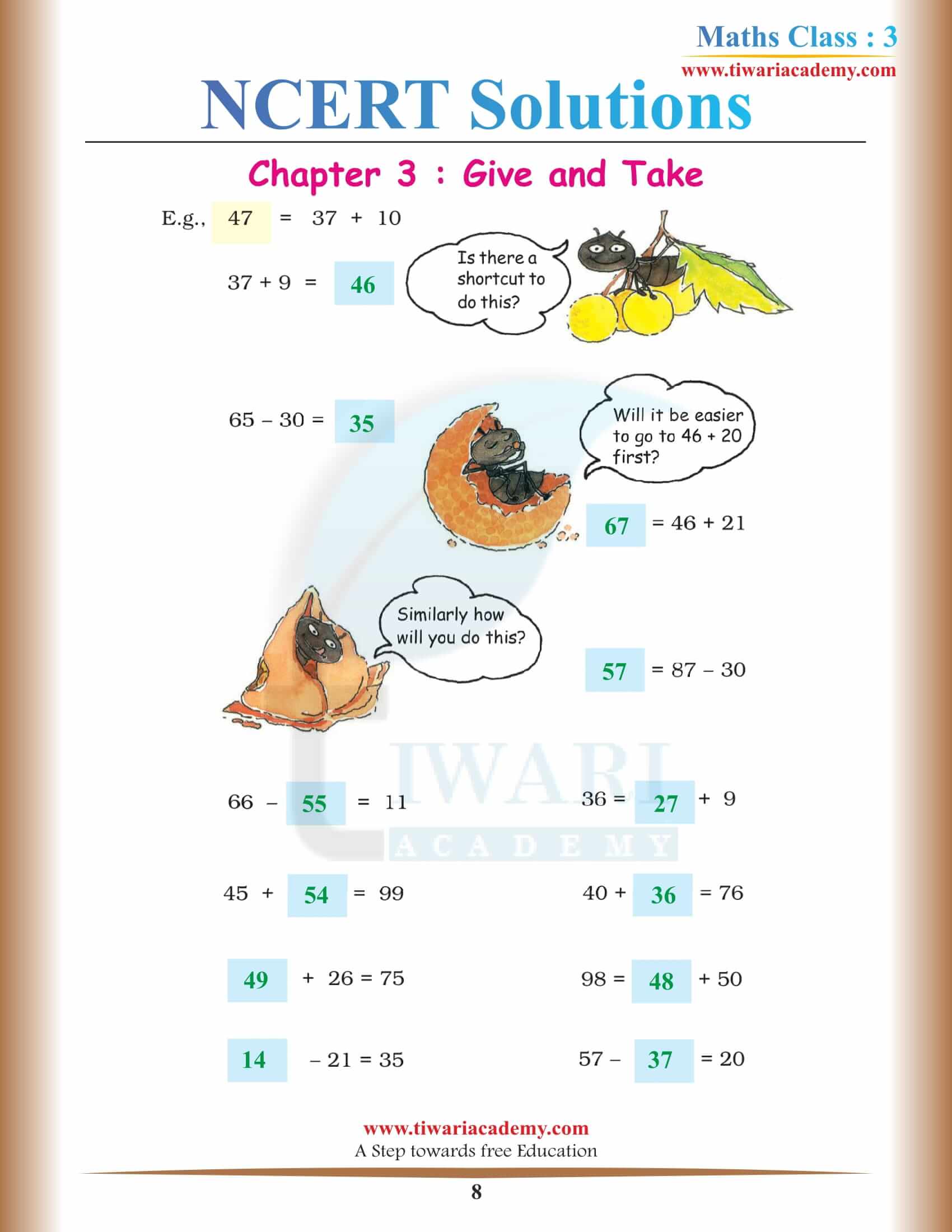 NCERT Solutions for Class 3 Maths Chapter 3 all questions sols