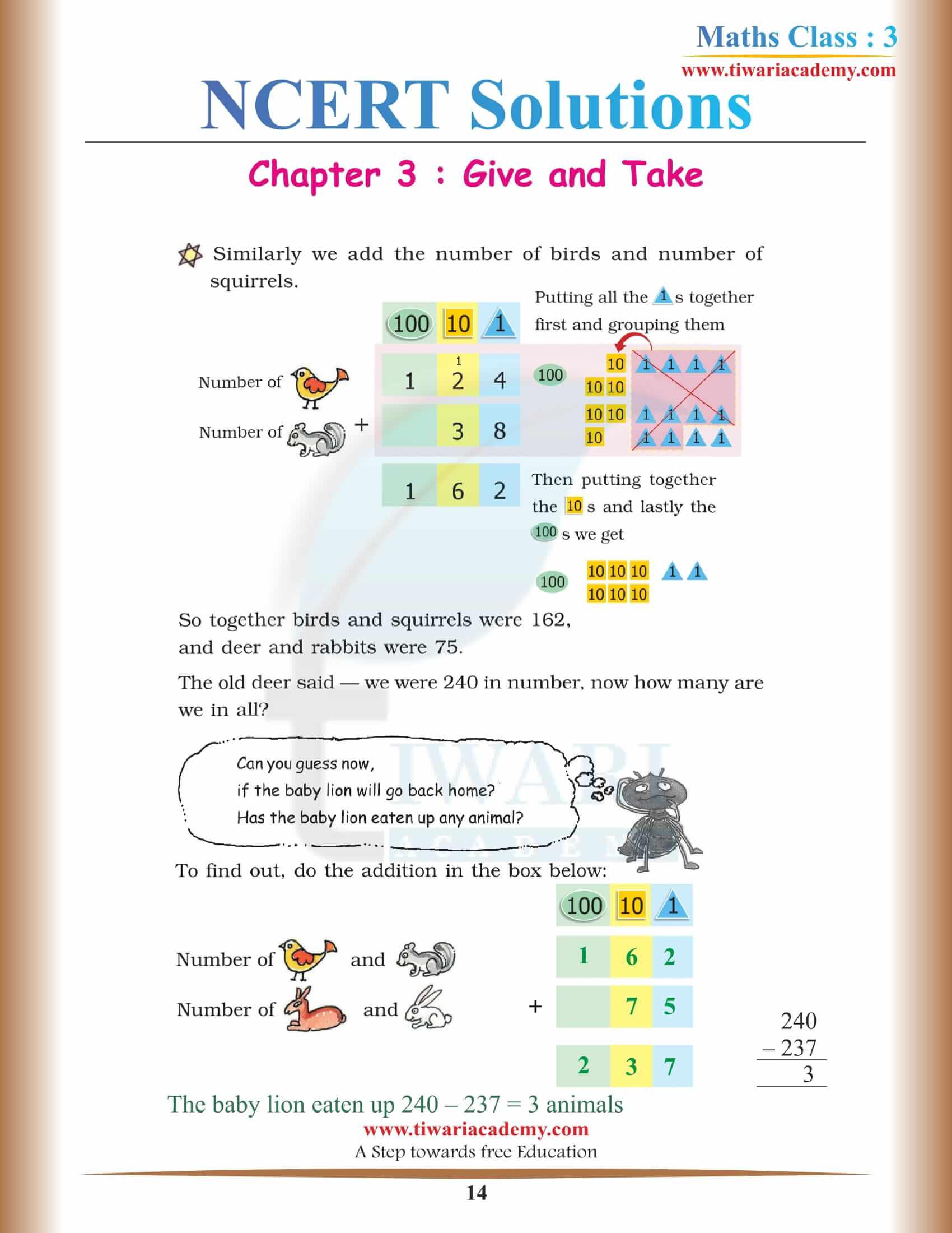 Class 3 Maths Chapter 3 question answers free