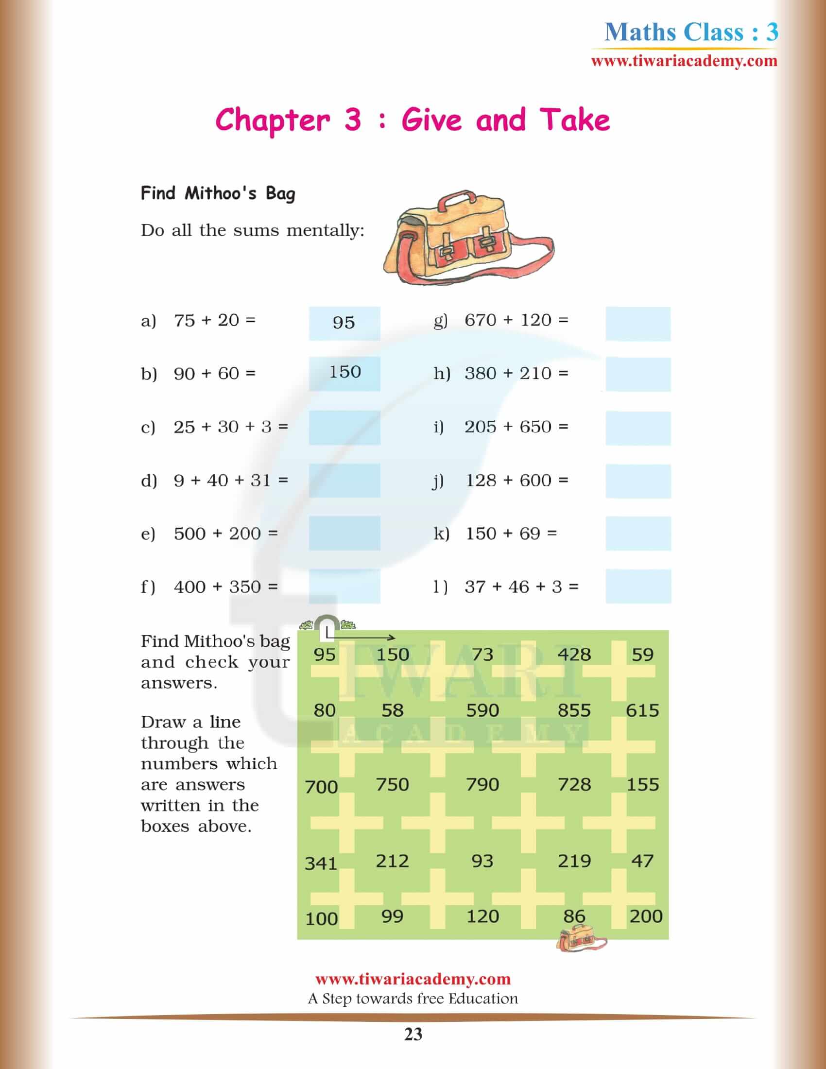 Standard 3 Maths NCERT Chapter 3 all book answers