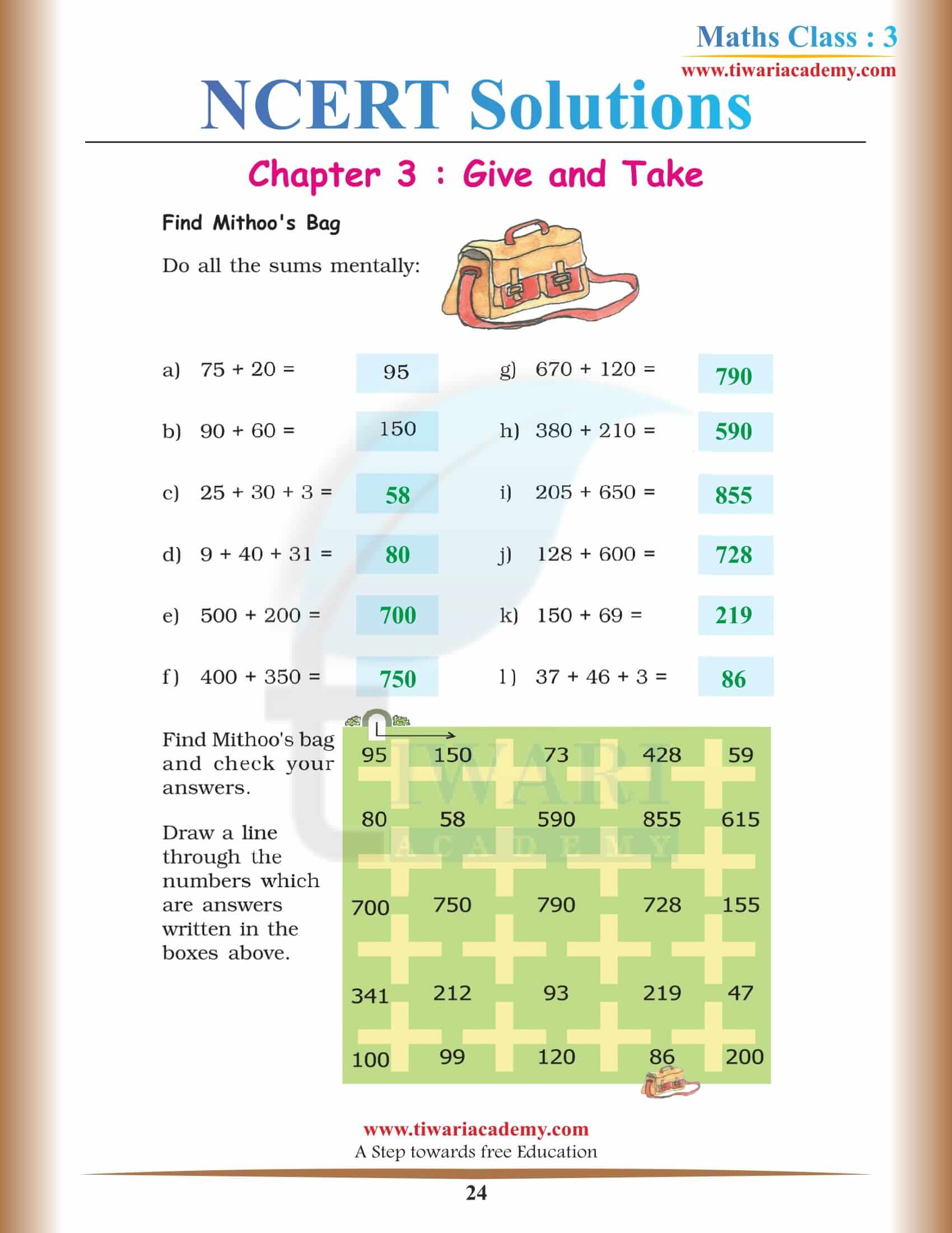 Standard 3 Maths NCERT Chapter 3 step by step solutions