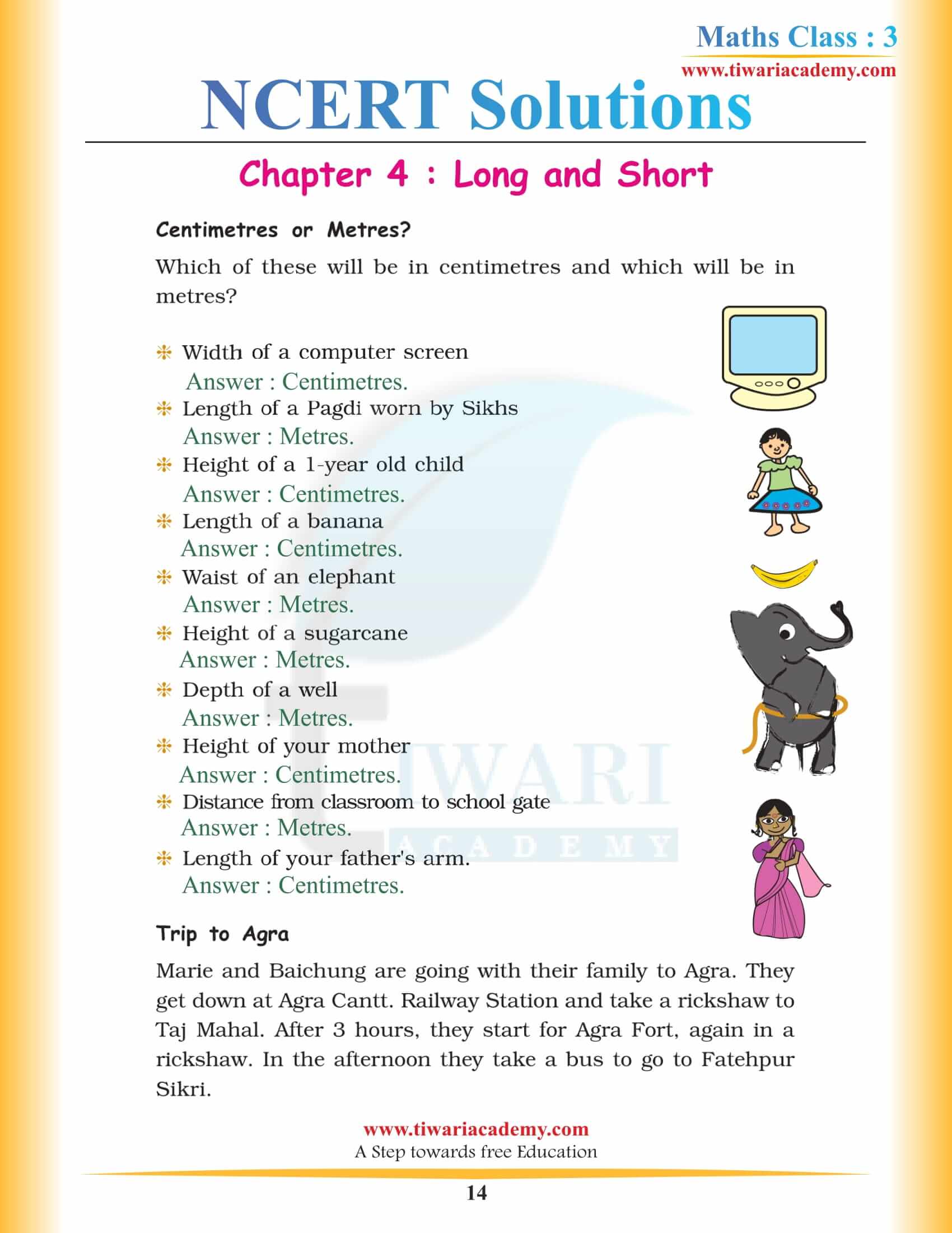 Grade 3 CBSE Maths Chapter 4 Solutions in English Medium