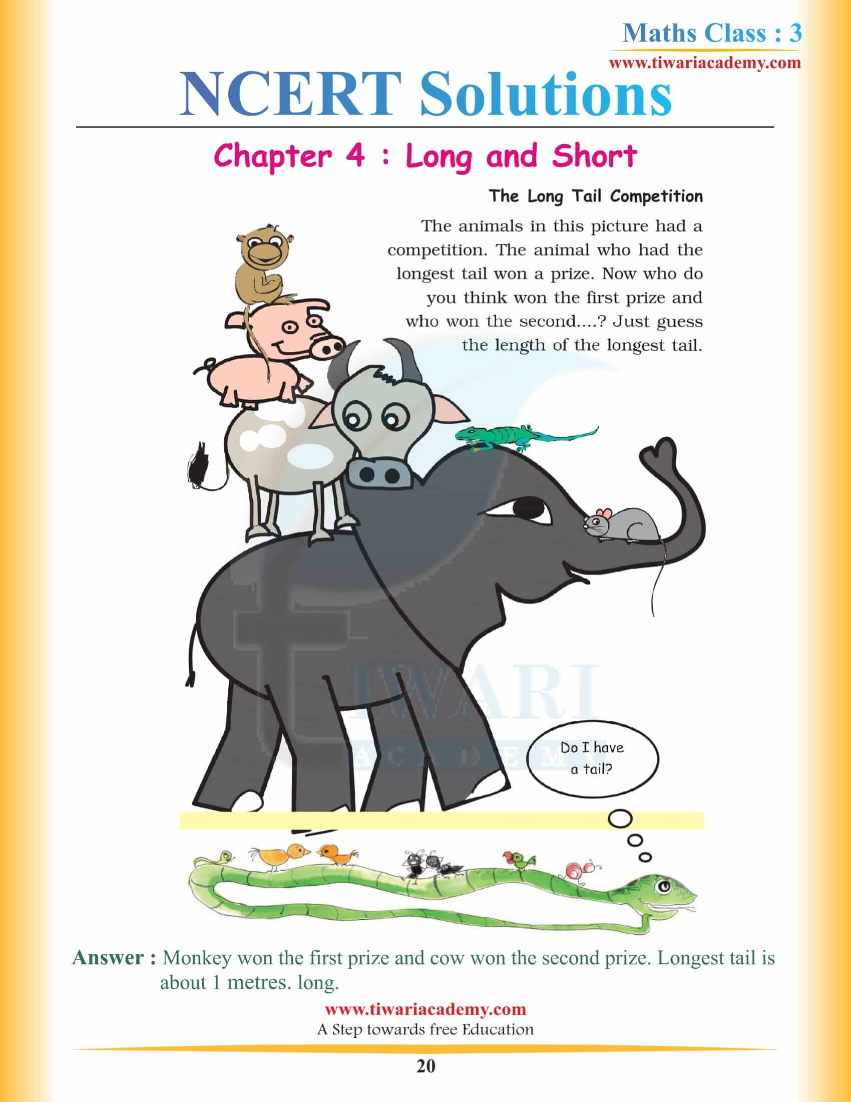 3rd Standard NCERT Maths Chapter 4 Book PDF Solutions free