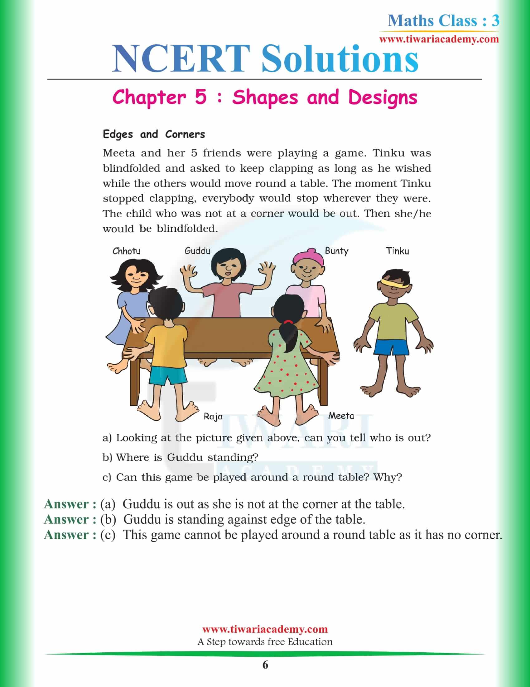 NCERT Solutions for Class 3 Maths Chapter 5 in English Medium