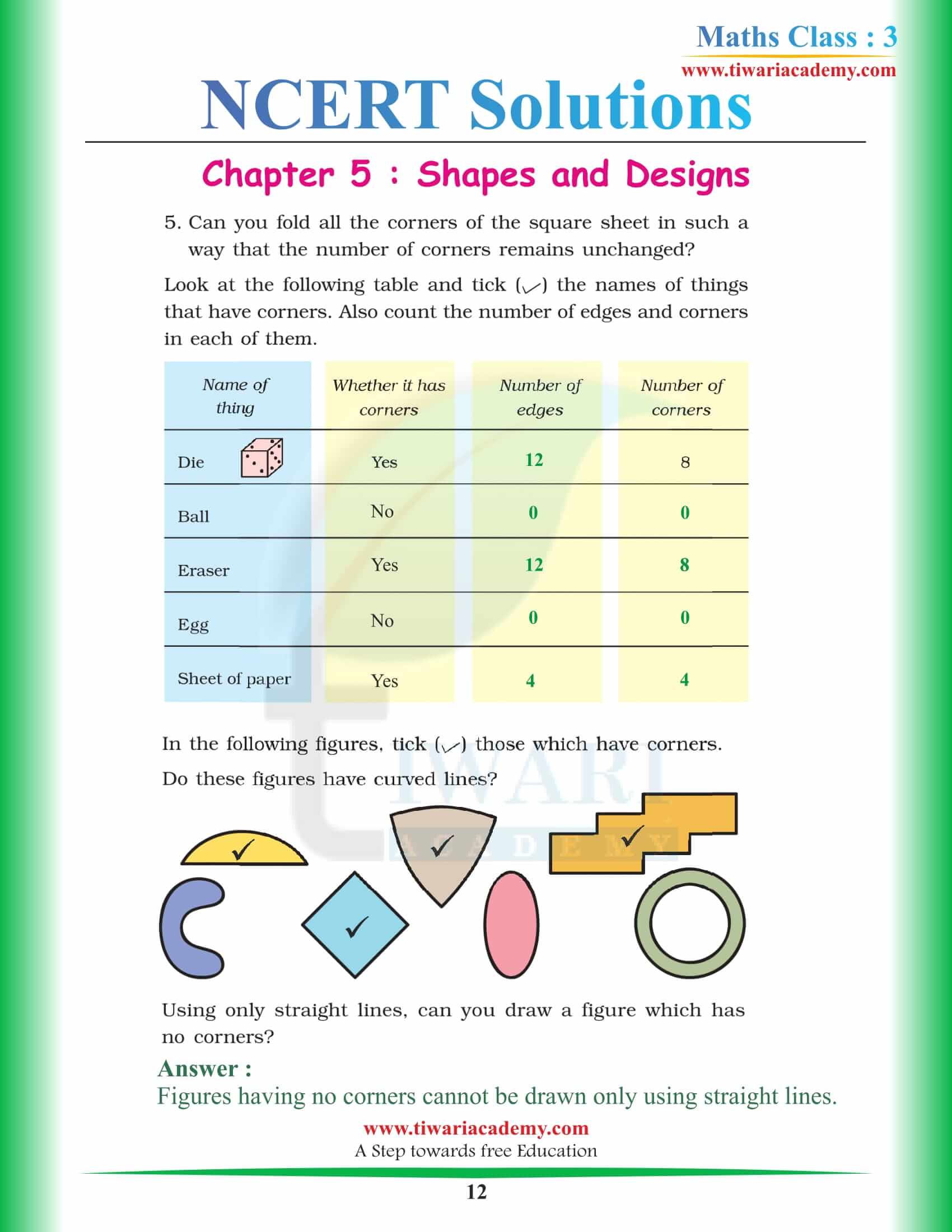 Class 3 Maths Chapter 5 pdf file format answers