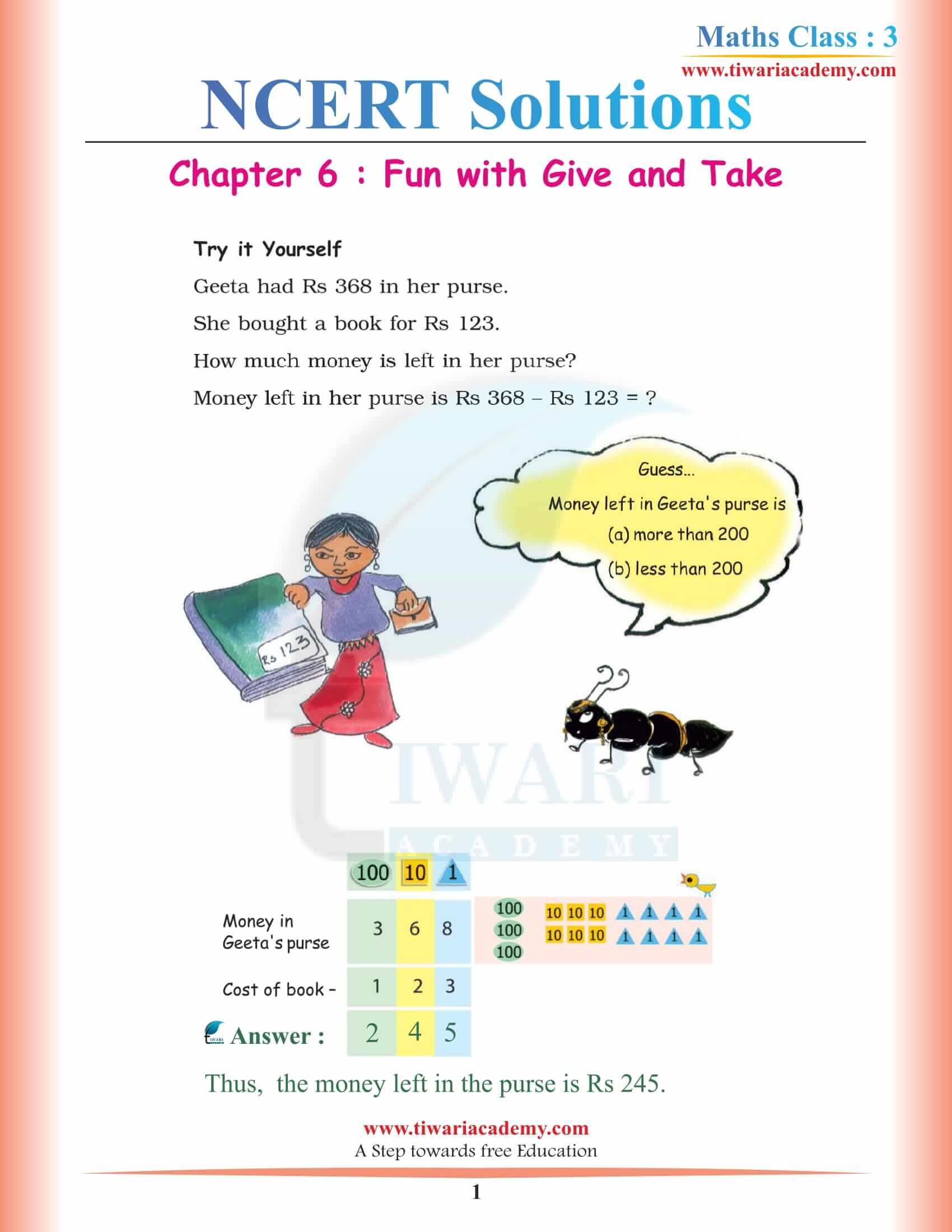 NCERT Solutions for Class 3 Maths Chapter 6 Fun with Give and Take