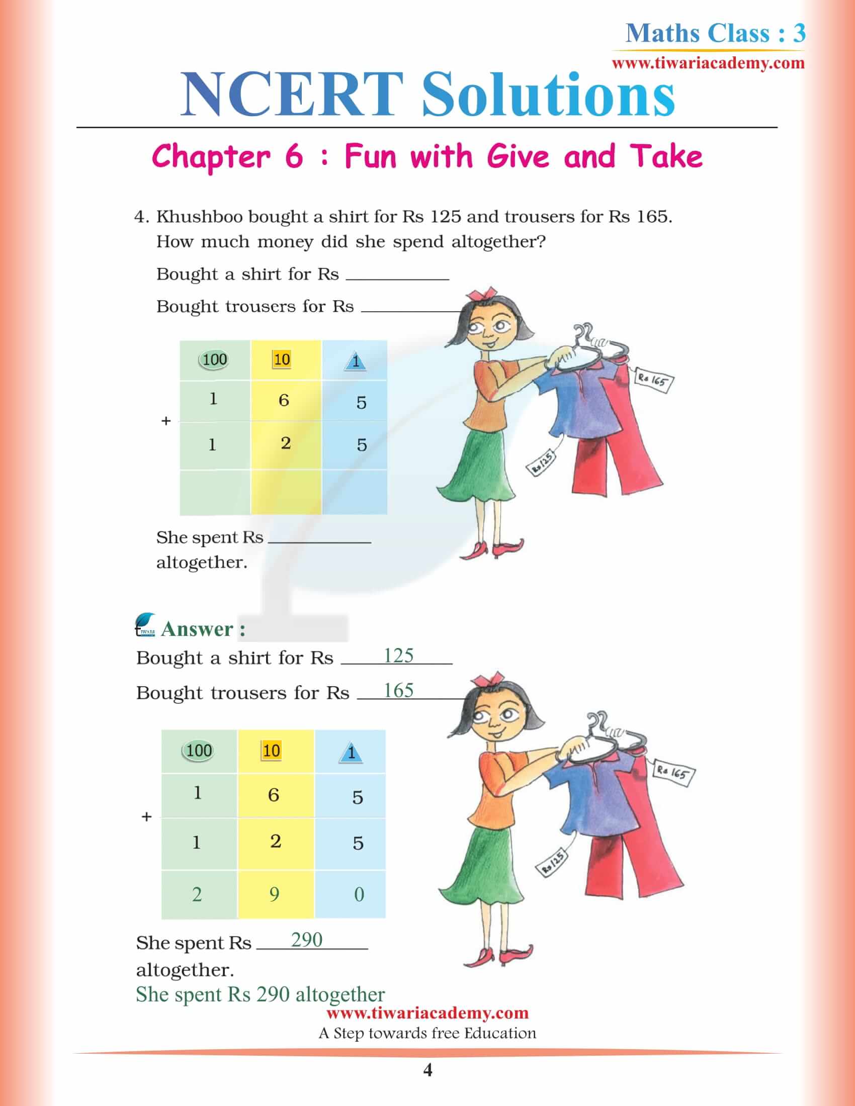 NCERT Solutions for Class 3 Maths Chapter 6 in PDF