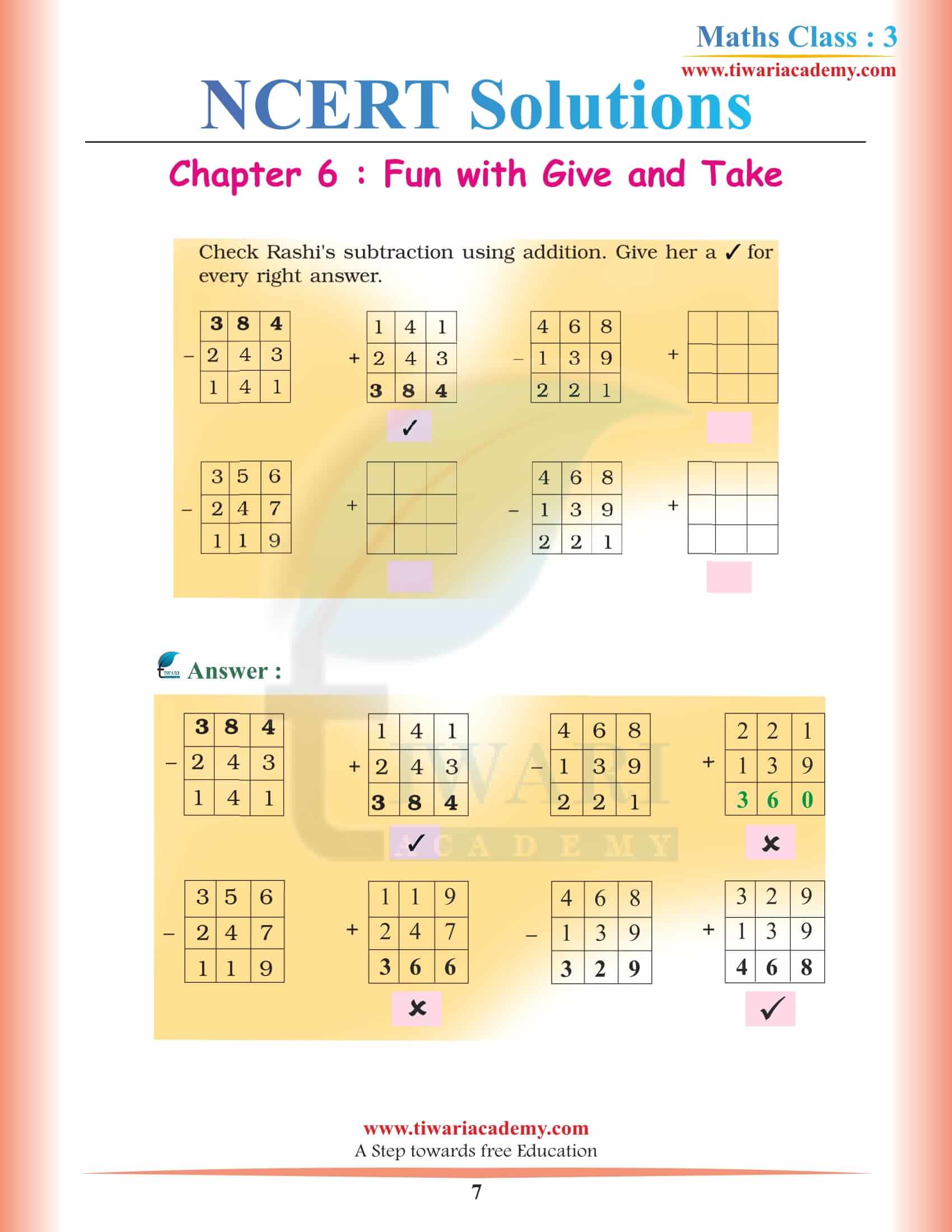 NCERT Solutions for Class 3 Maths Chapter 6 download