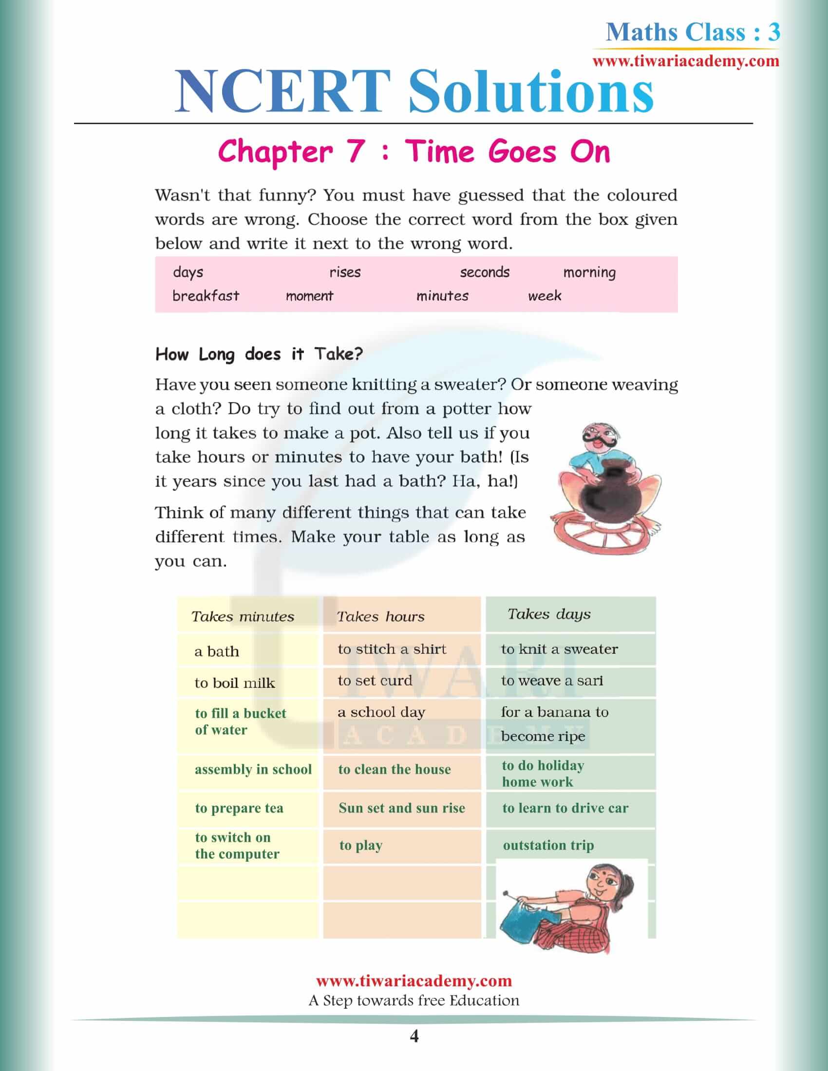 NCERT Solutions for Class 3 Maths Chapter 7 in English Medium