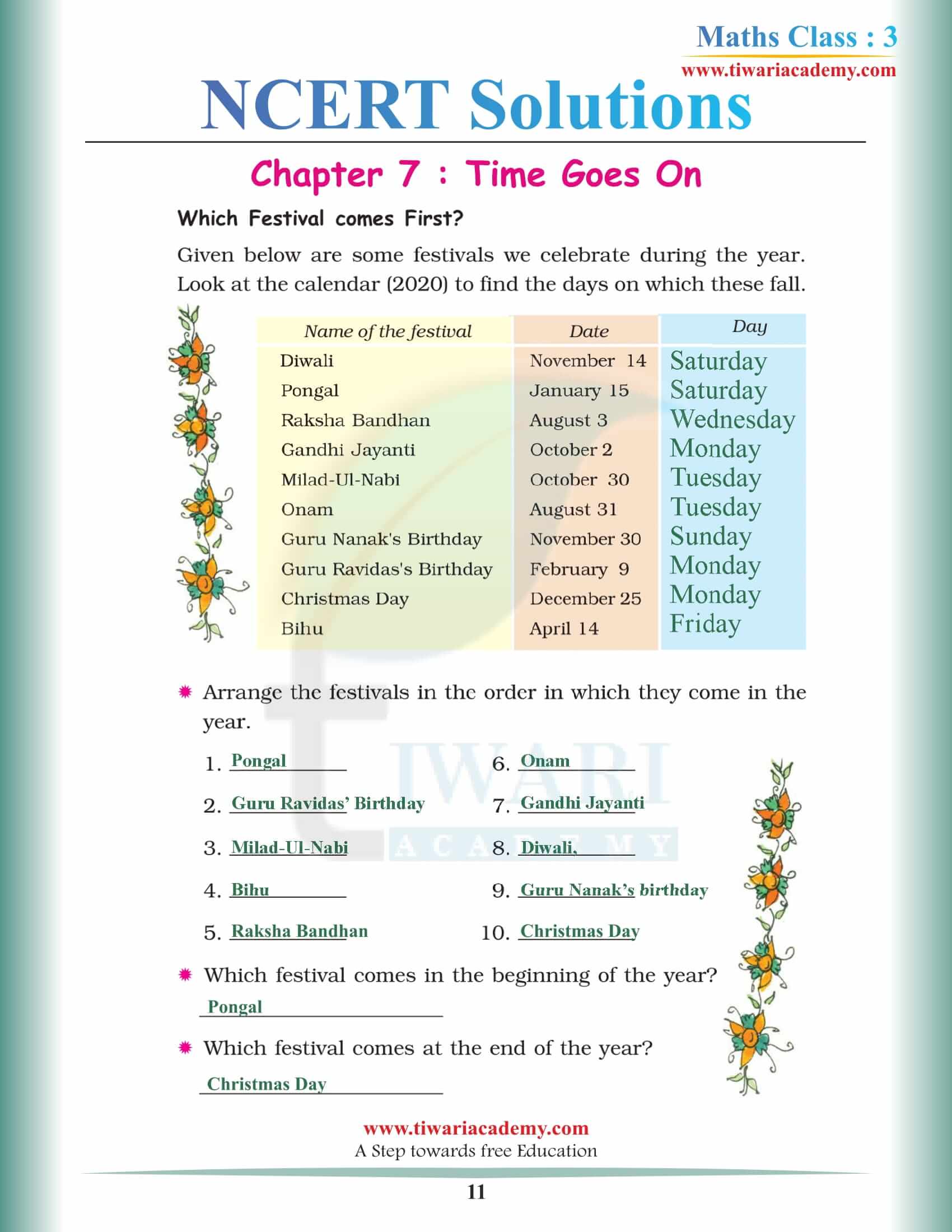Class 3 Maths NCERT Chapter 7 Solutions in English Medium
