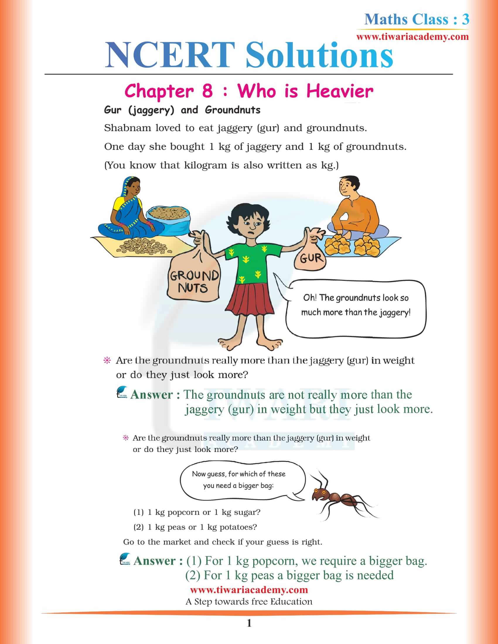 NCERT Solutions for Class 3 Maths Chapter 8 Who is Heavier?
