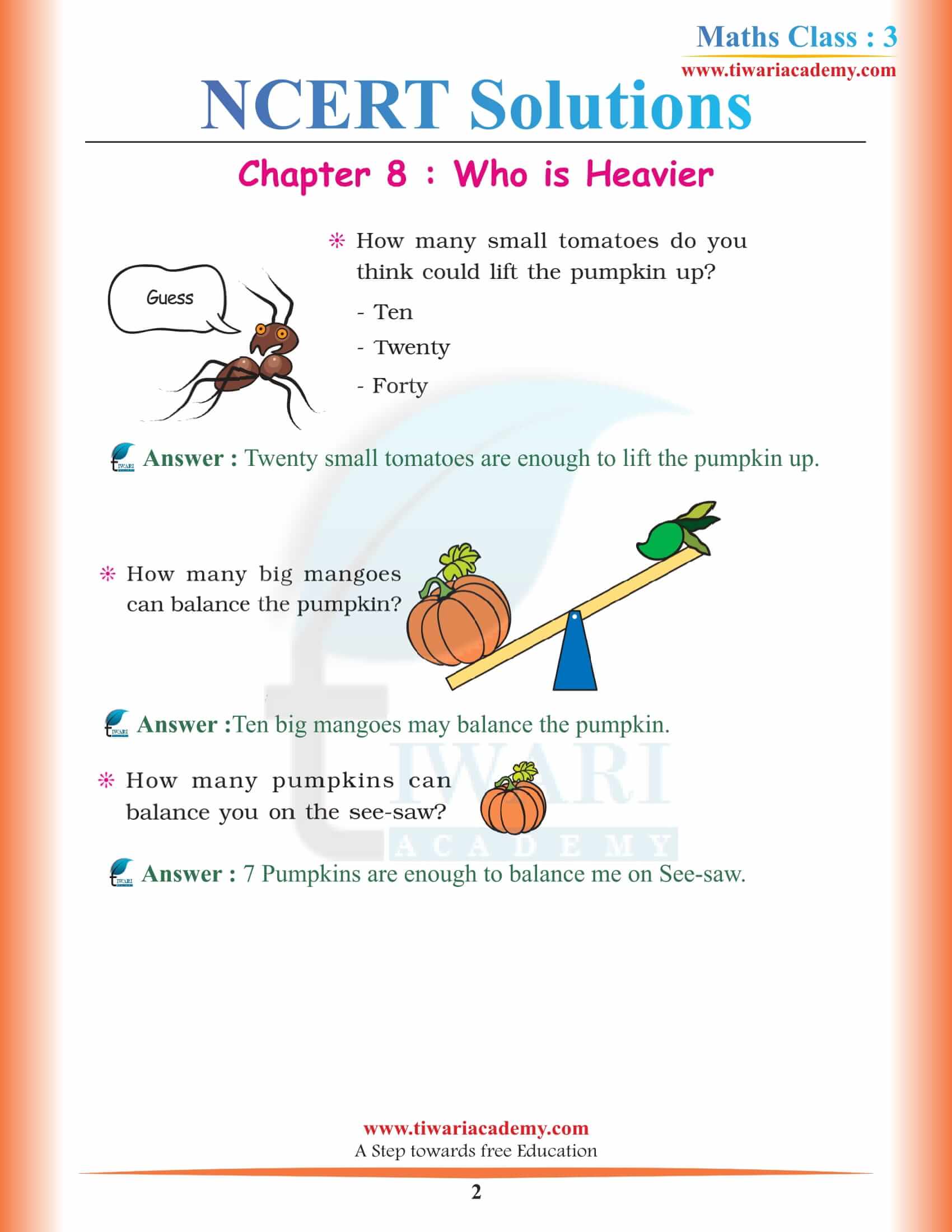 NCERT Solutions for Class 3 Maths Chapter 8