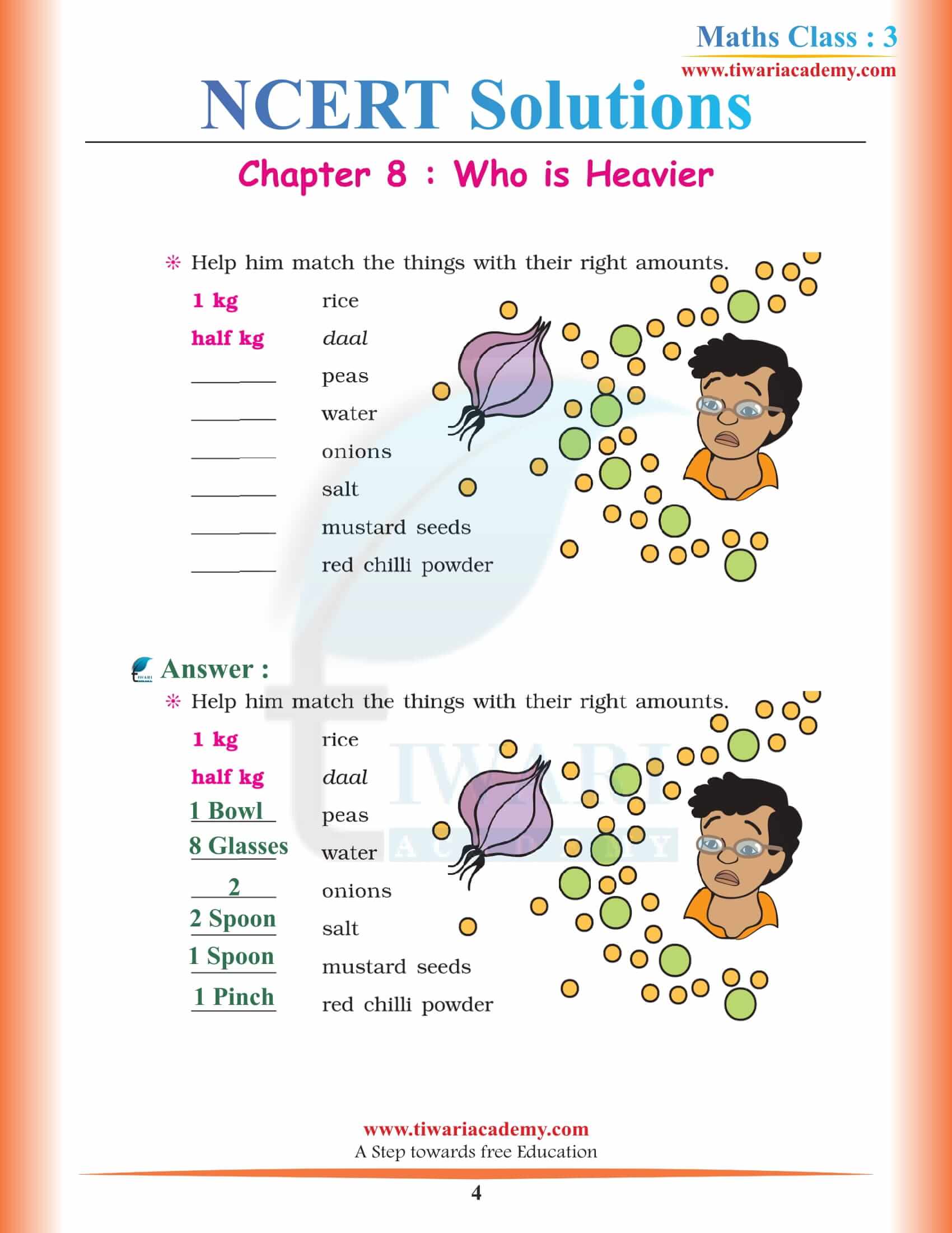 NCERT Solutions for Class 3 Maths Chapter 8 in English Medium