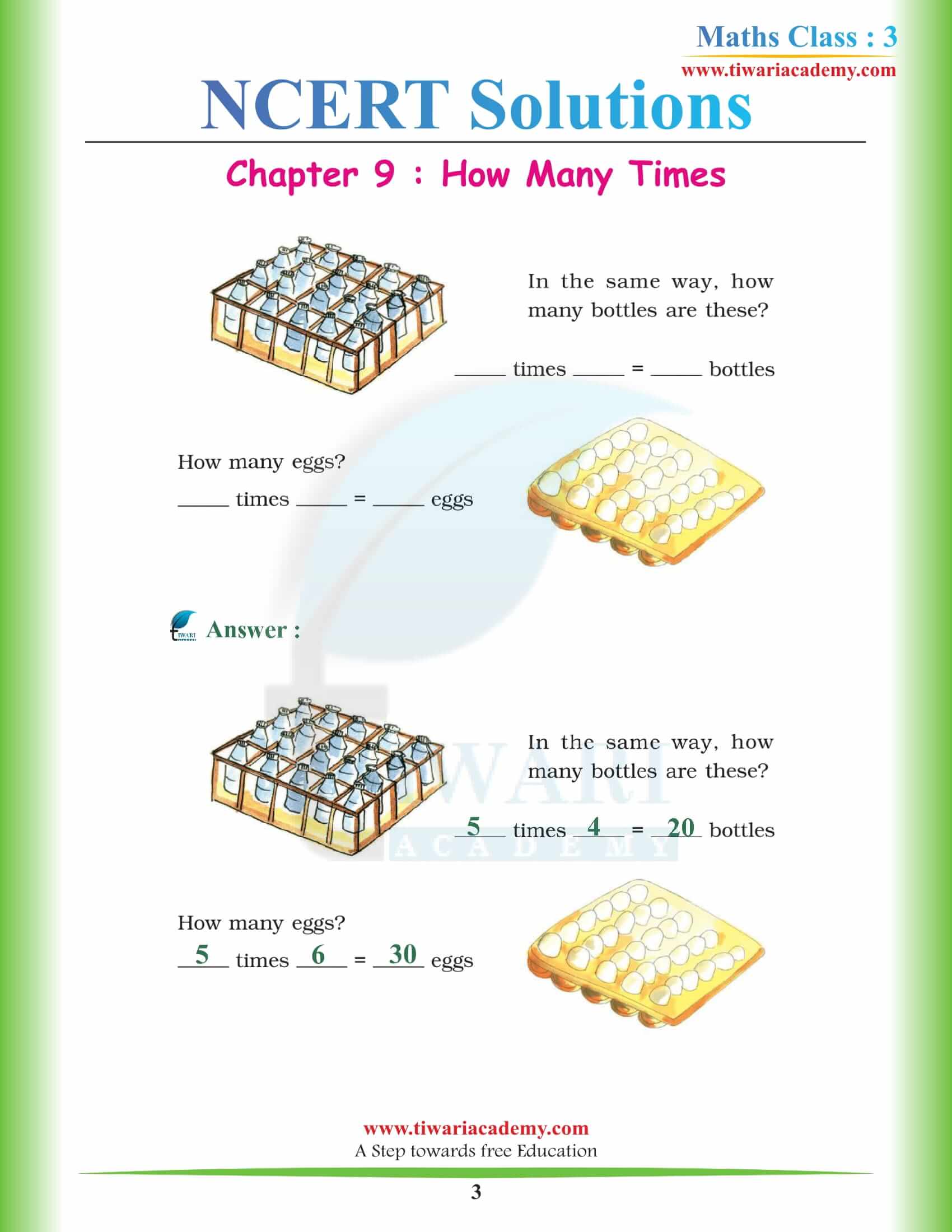 NCERT Solutions for Class 3 Maths Chapter 9 How Many Times? free download