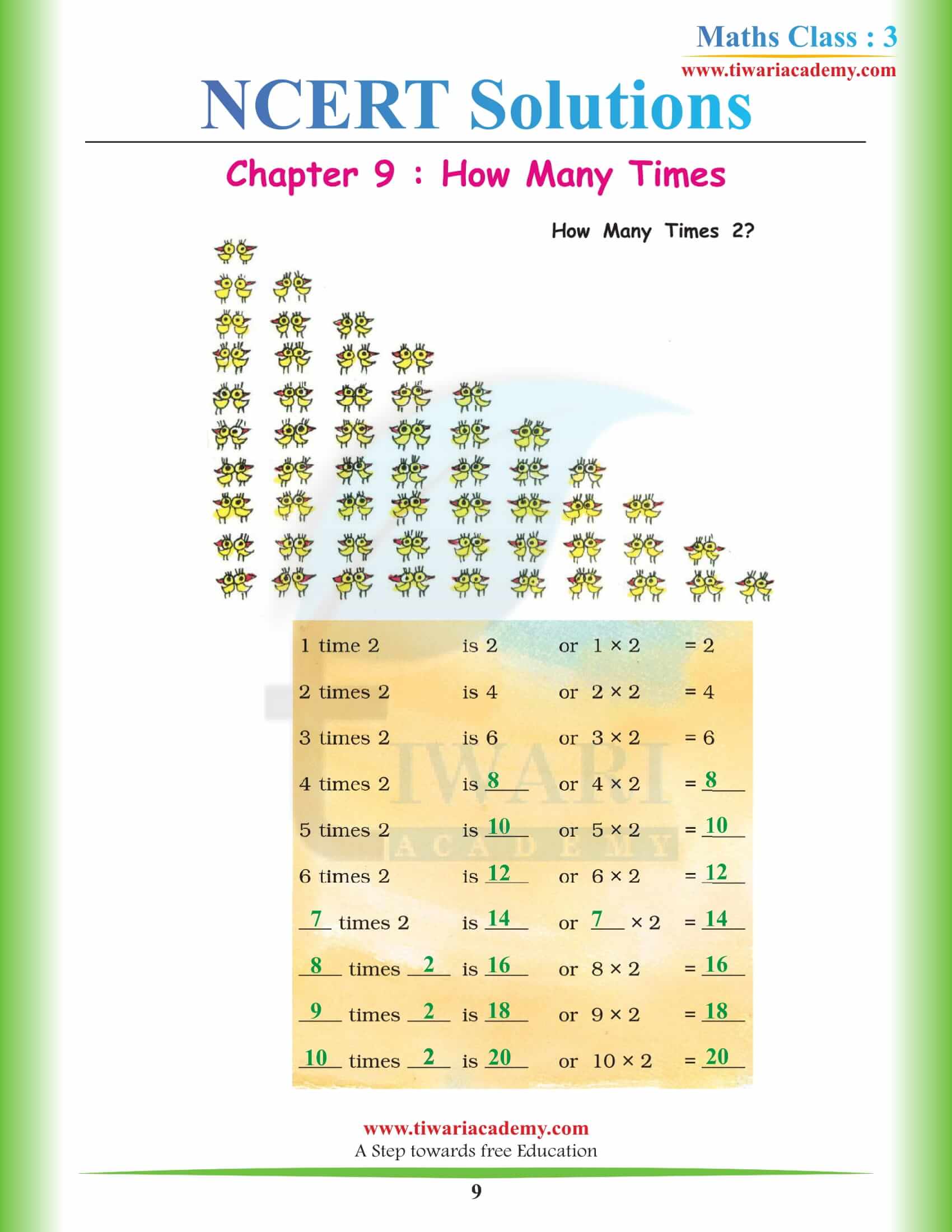 Class 3 Maths Chapter 9 Answers