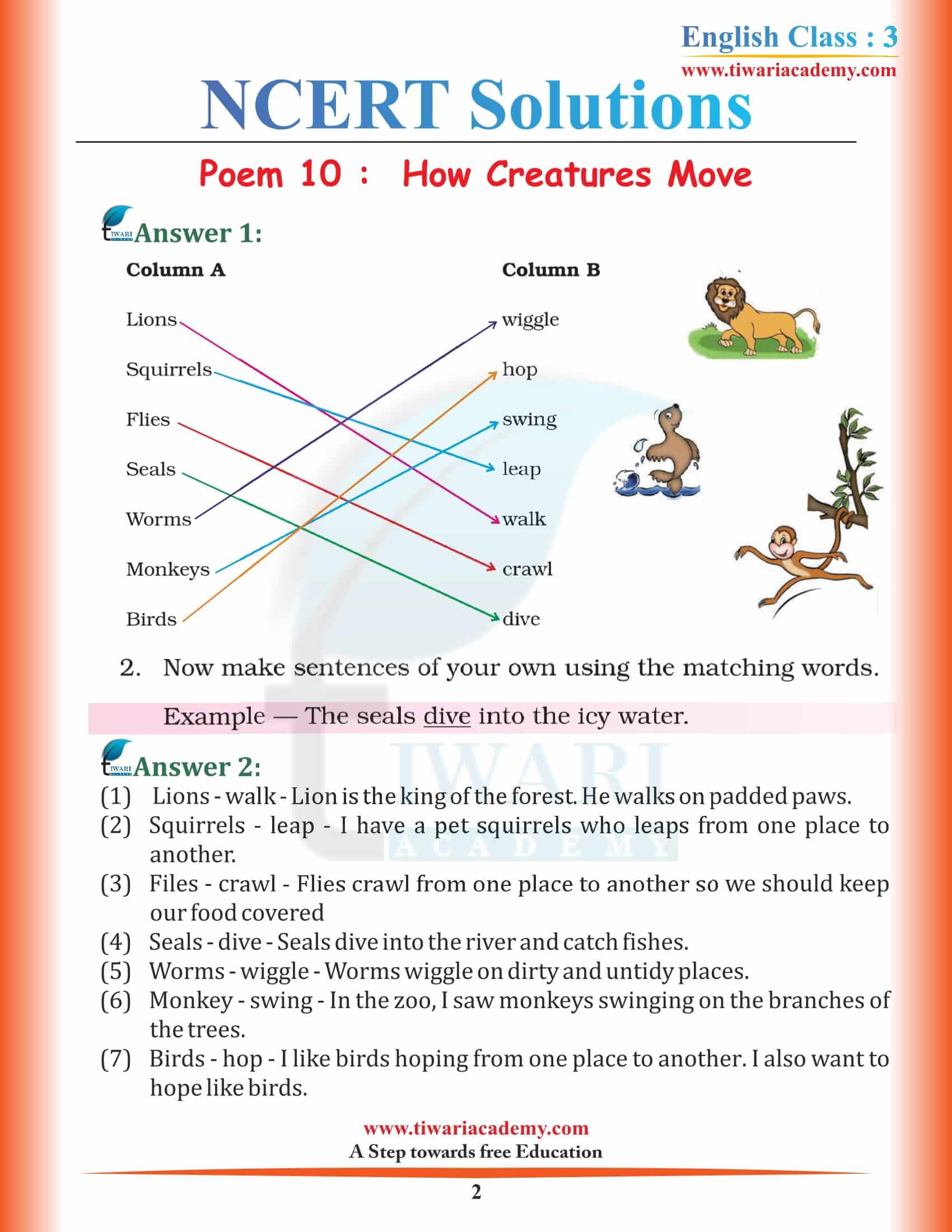 NCERT Solutions for Class 3 English Marigold Unit 10 How Creatures Move
