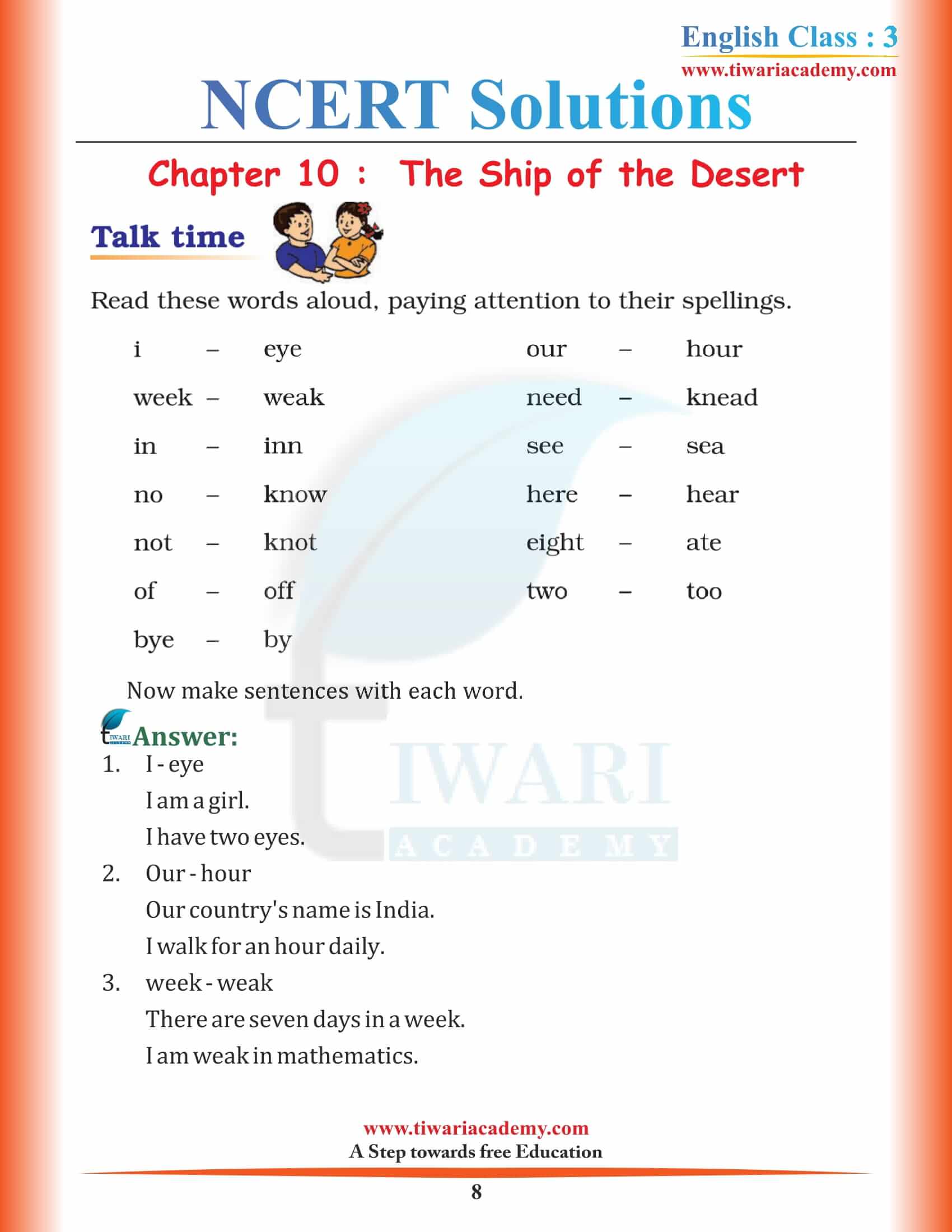Class 3 English Unit 10 solutions free