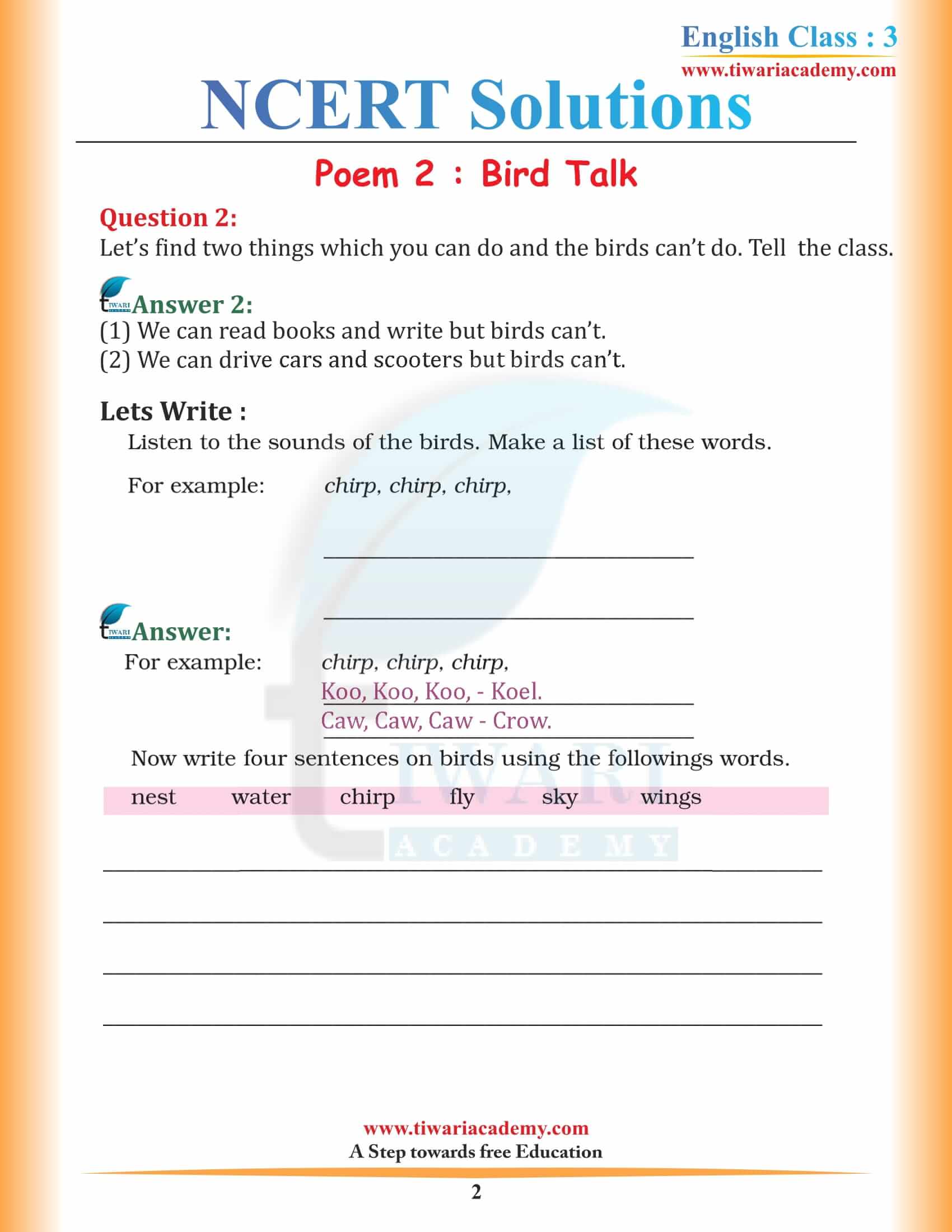 NCERT Solutions for Class 3 English Marigold 3 Unit 2