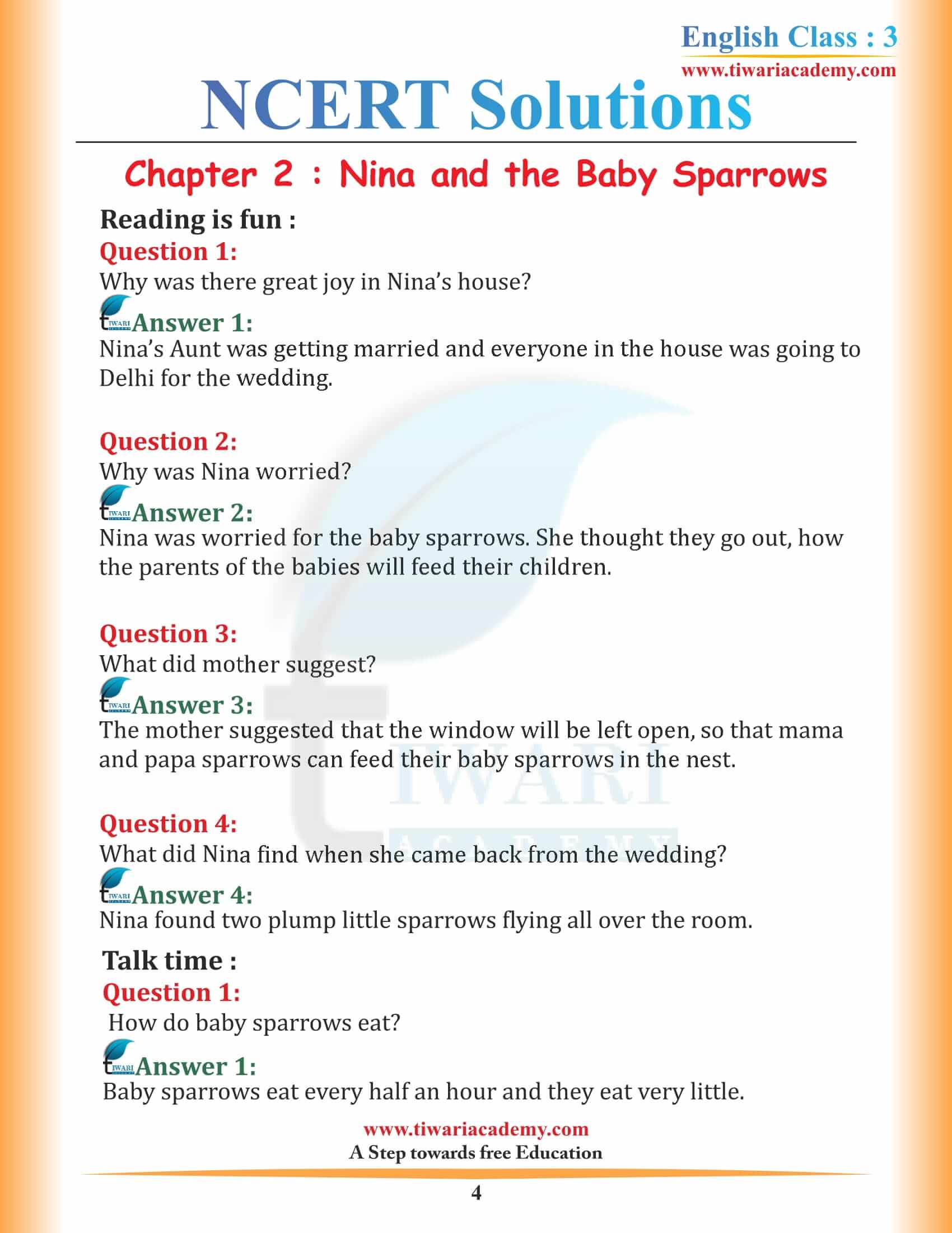 NCERT Solutions for Class 3 English Unit 2