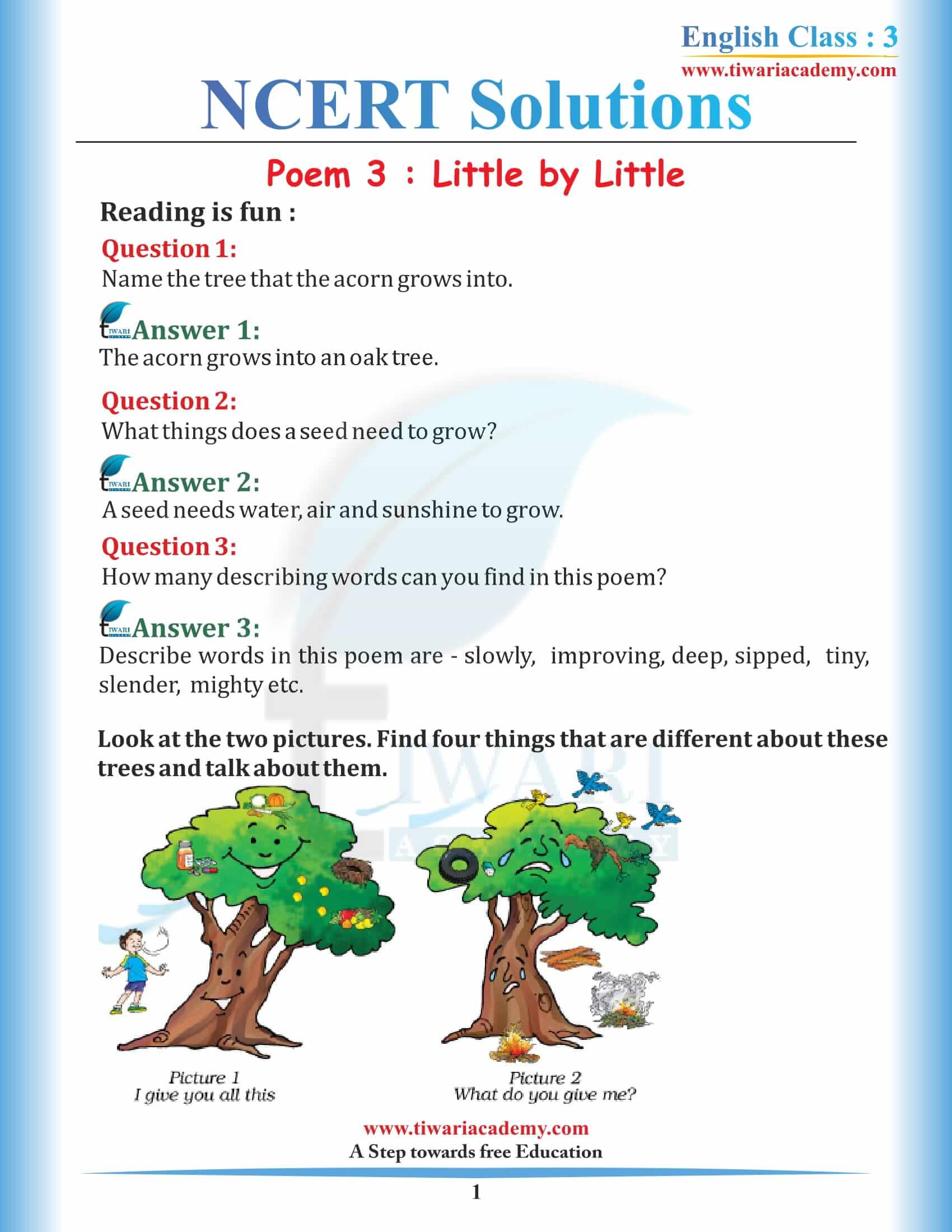 NCERT Solutions for Class 3 English Marigold 3 Unit 3 Chapter 1 Little by Little