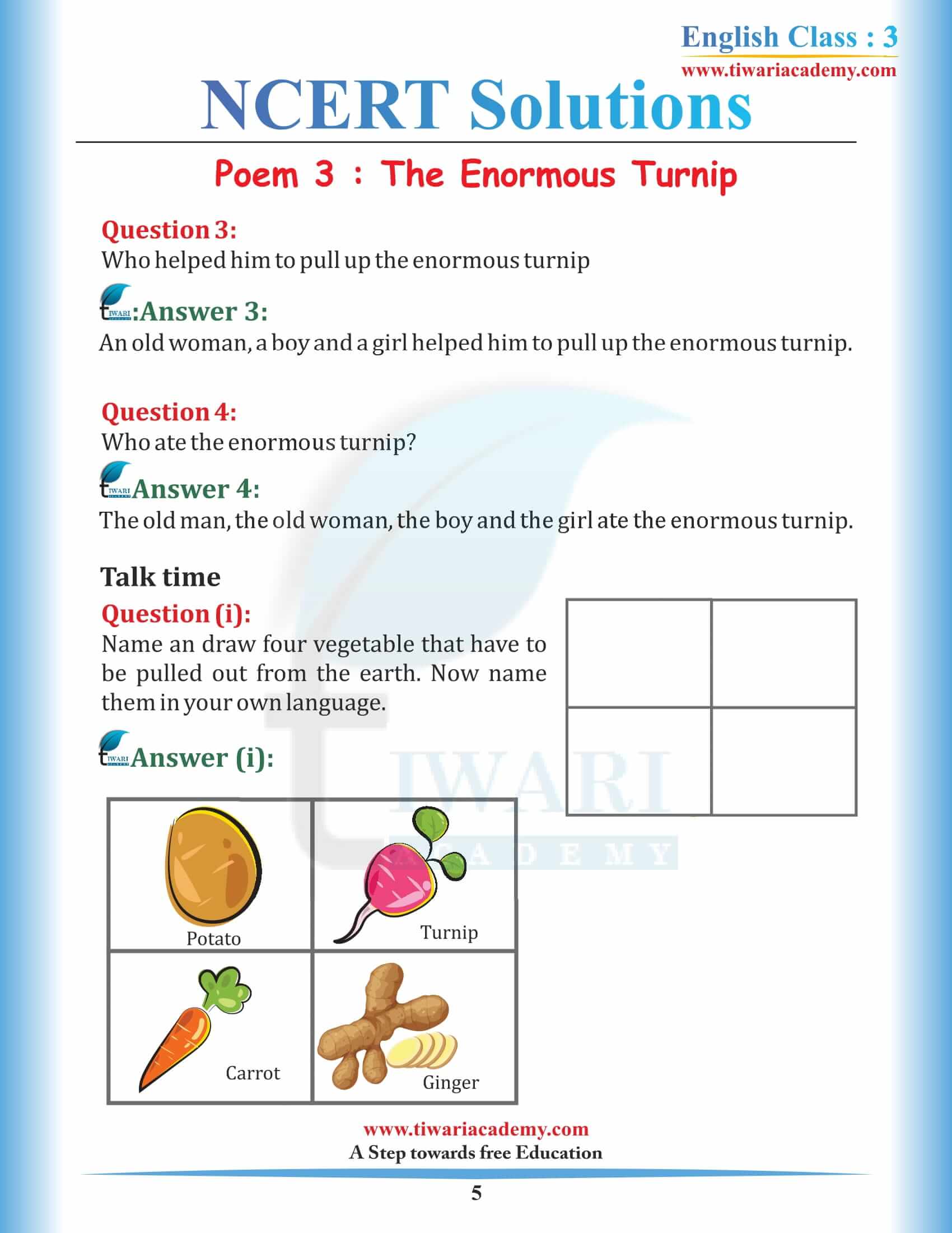 NCERT Solutions for Class 3 English Unit 3 answers