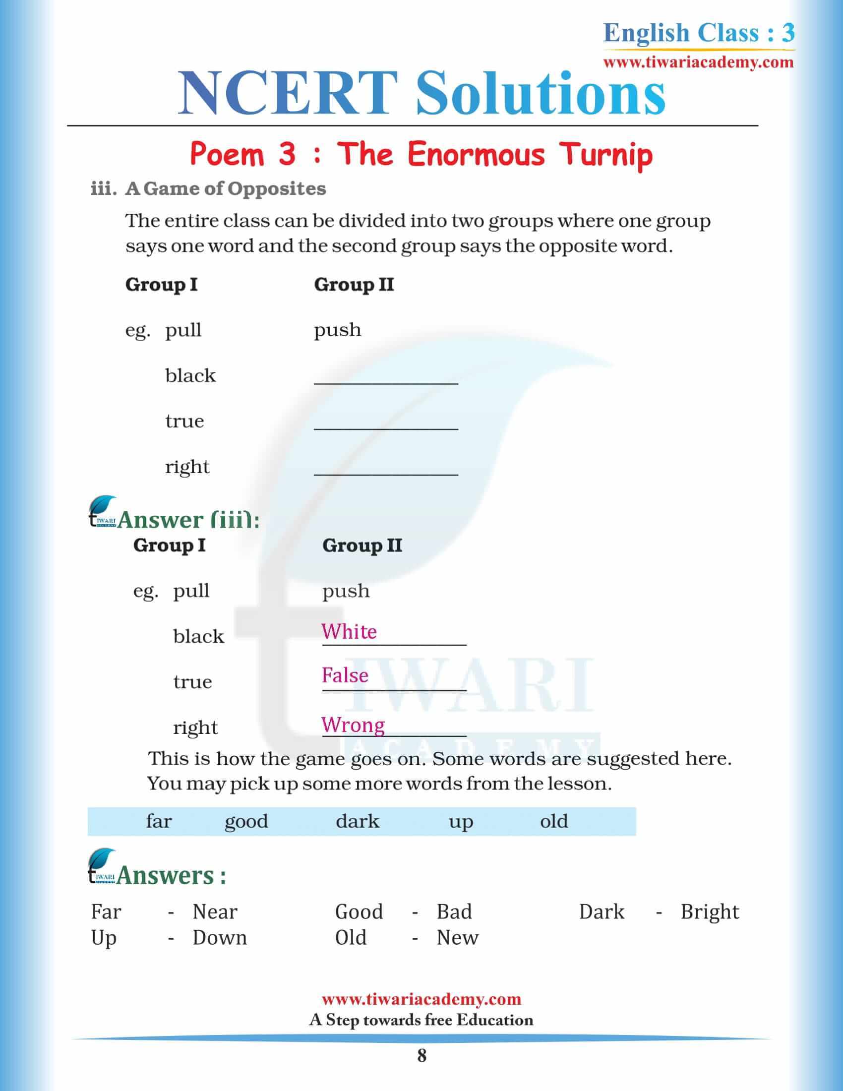 Class 3 English Unit 3 NCERT Solutions PDF