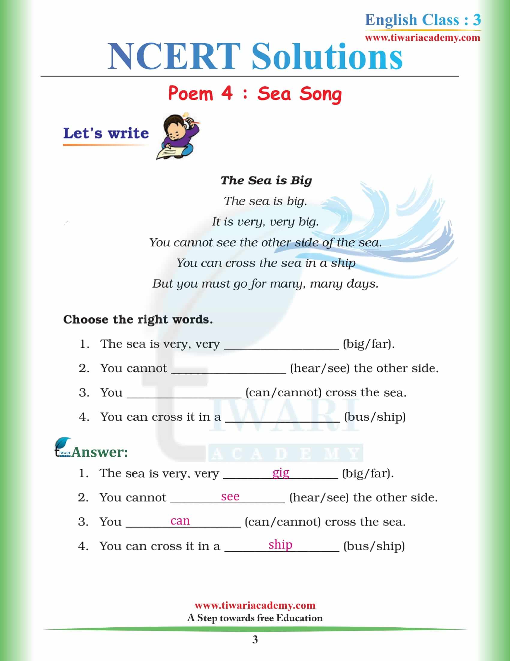 NCERT Solutions for Class 3 English Unit 4