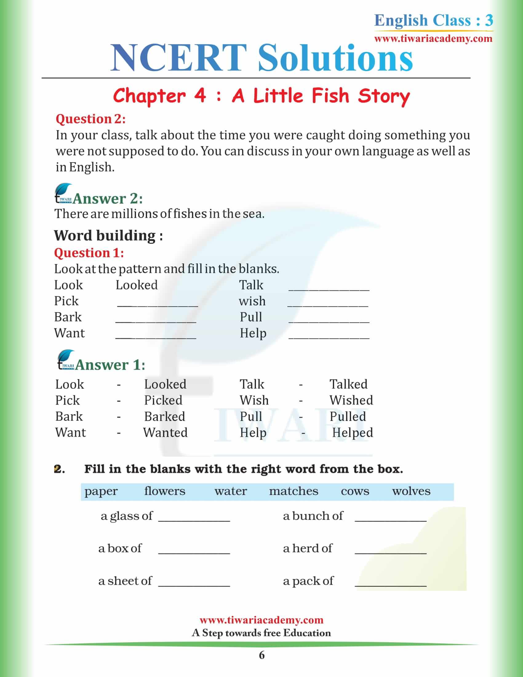 NCERT Solutions Class 3 English Unit 4 A Little Fish Story