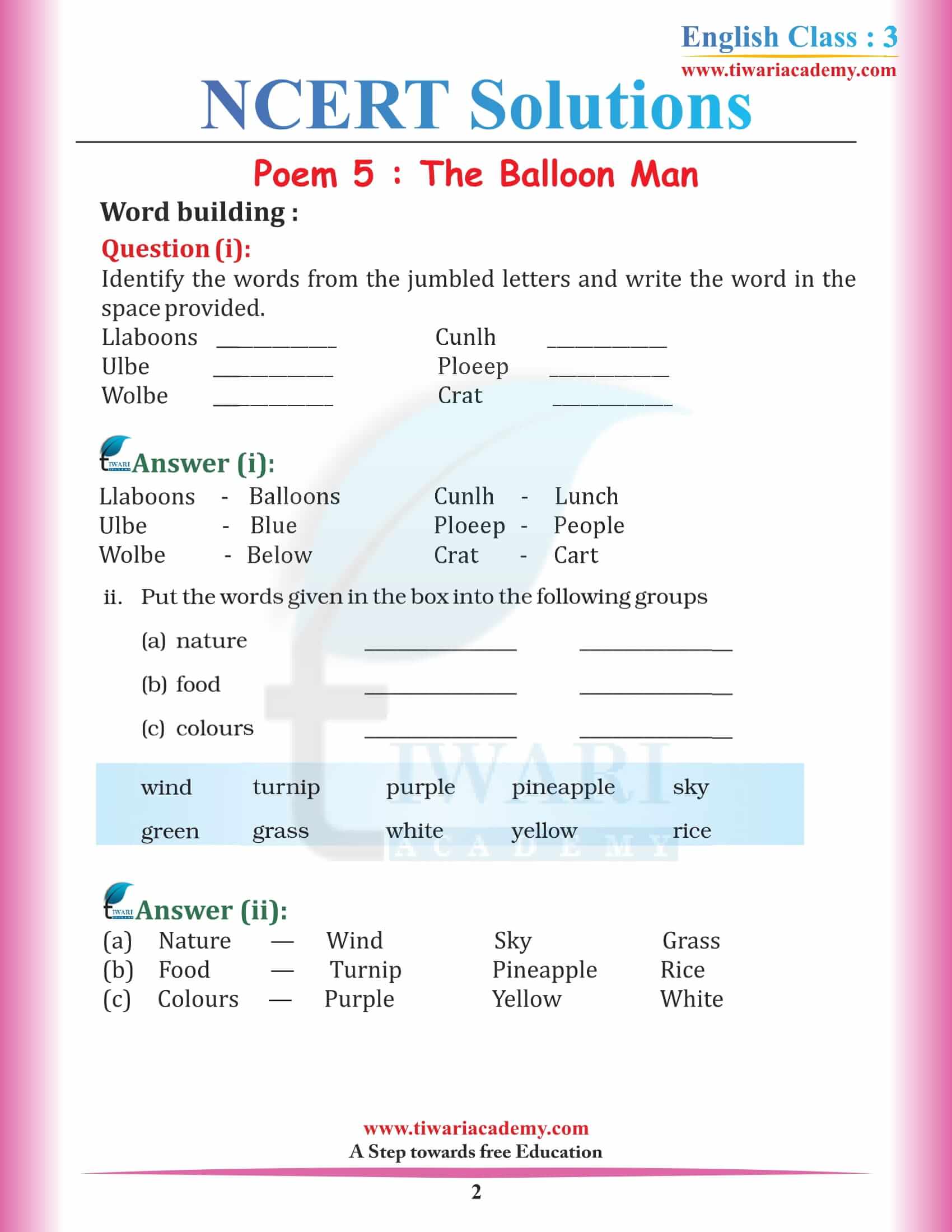 NCERT Solutions for Class 3 English Marigold 3 Unit 5 The Balloon Man