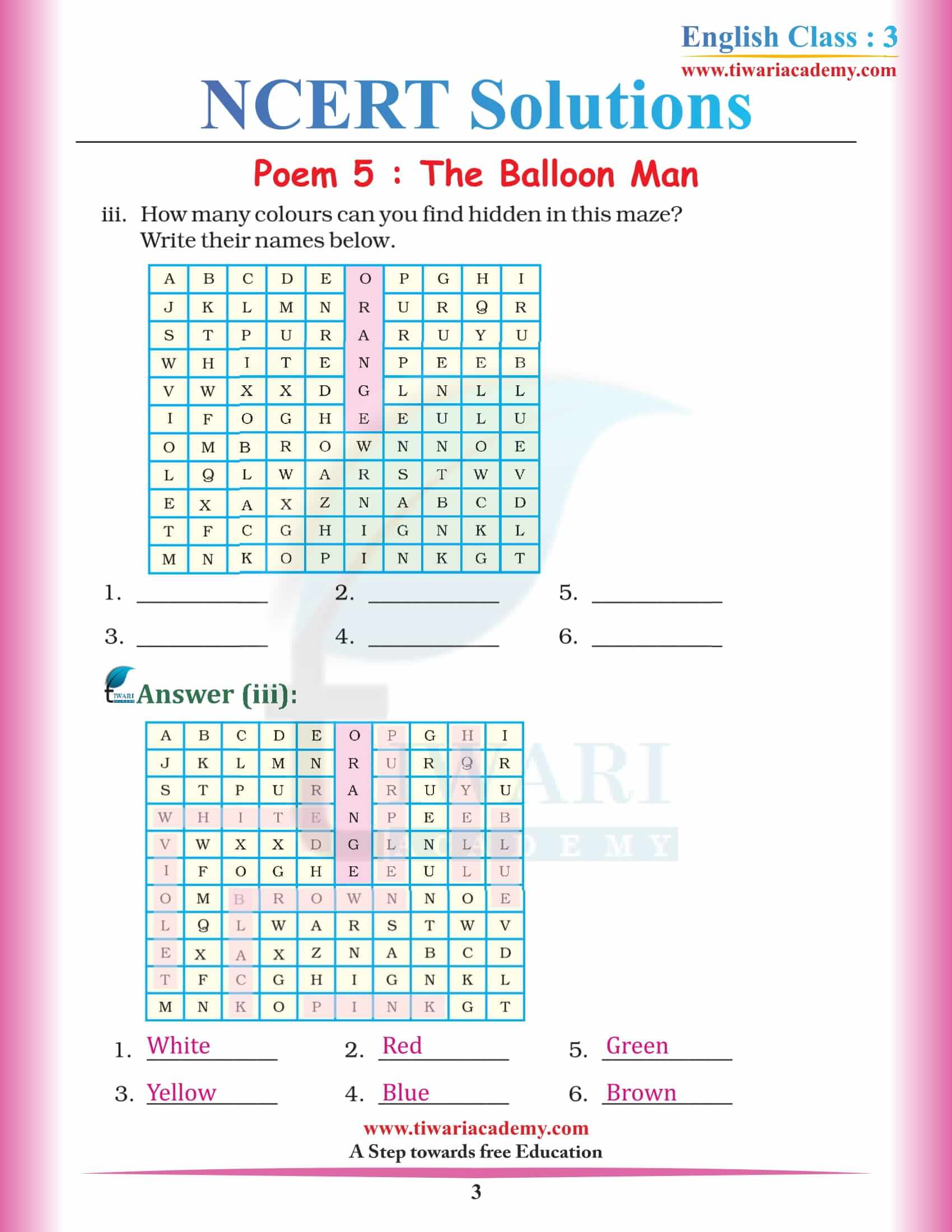 NCERT Solutions for Class 3 English Marigold 3 Unit 5