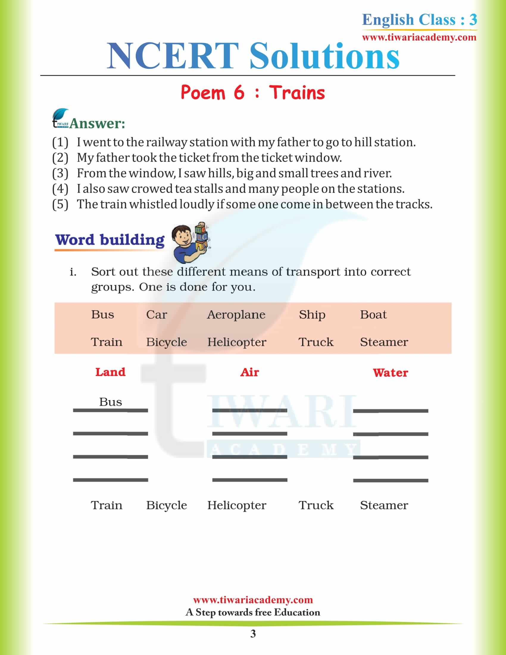 NCERT Solutions for Class 3 English Unit 6