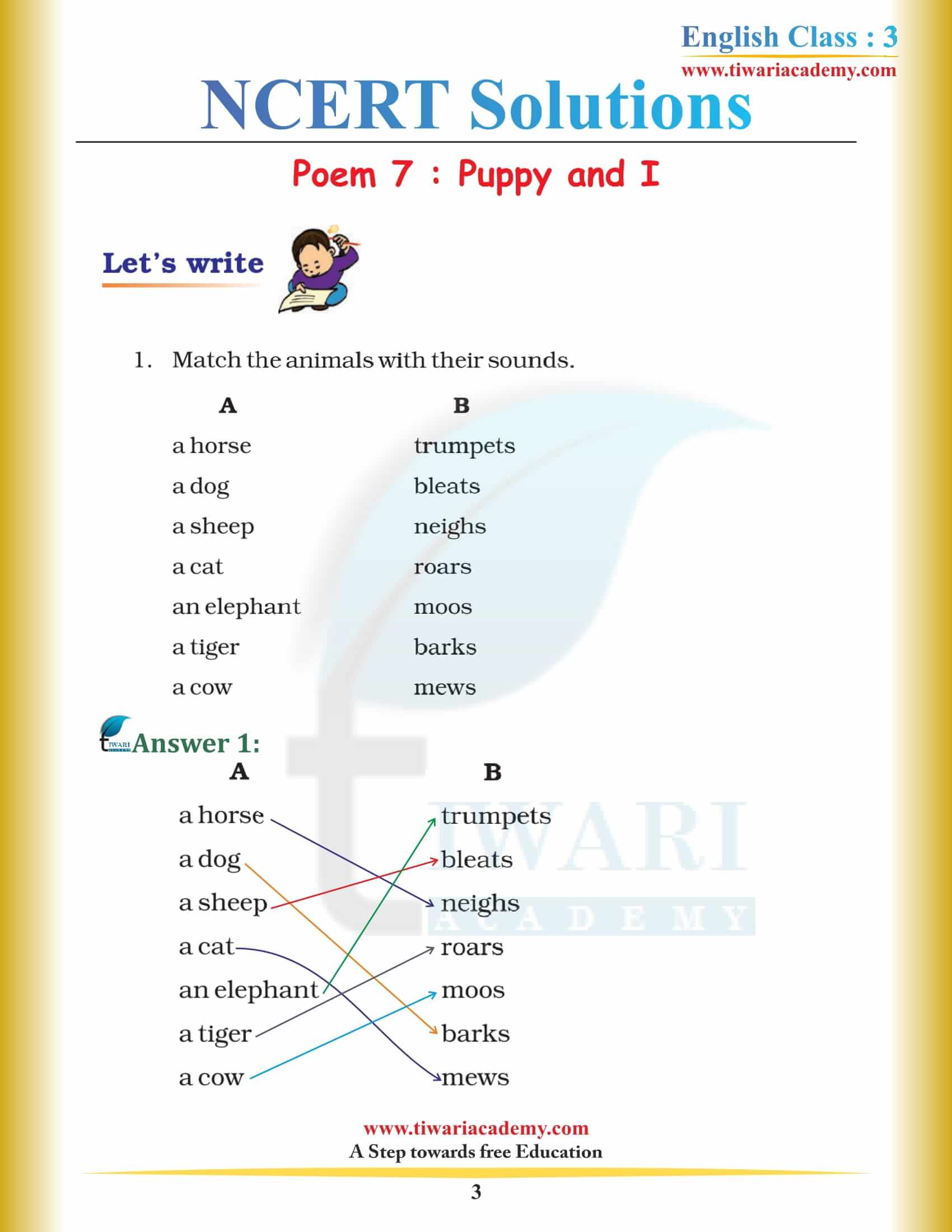 NCERT Solutions for Class 3 English Marigold 3 Unit 7