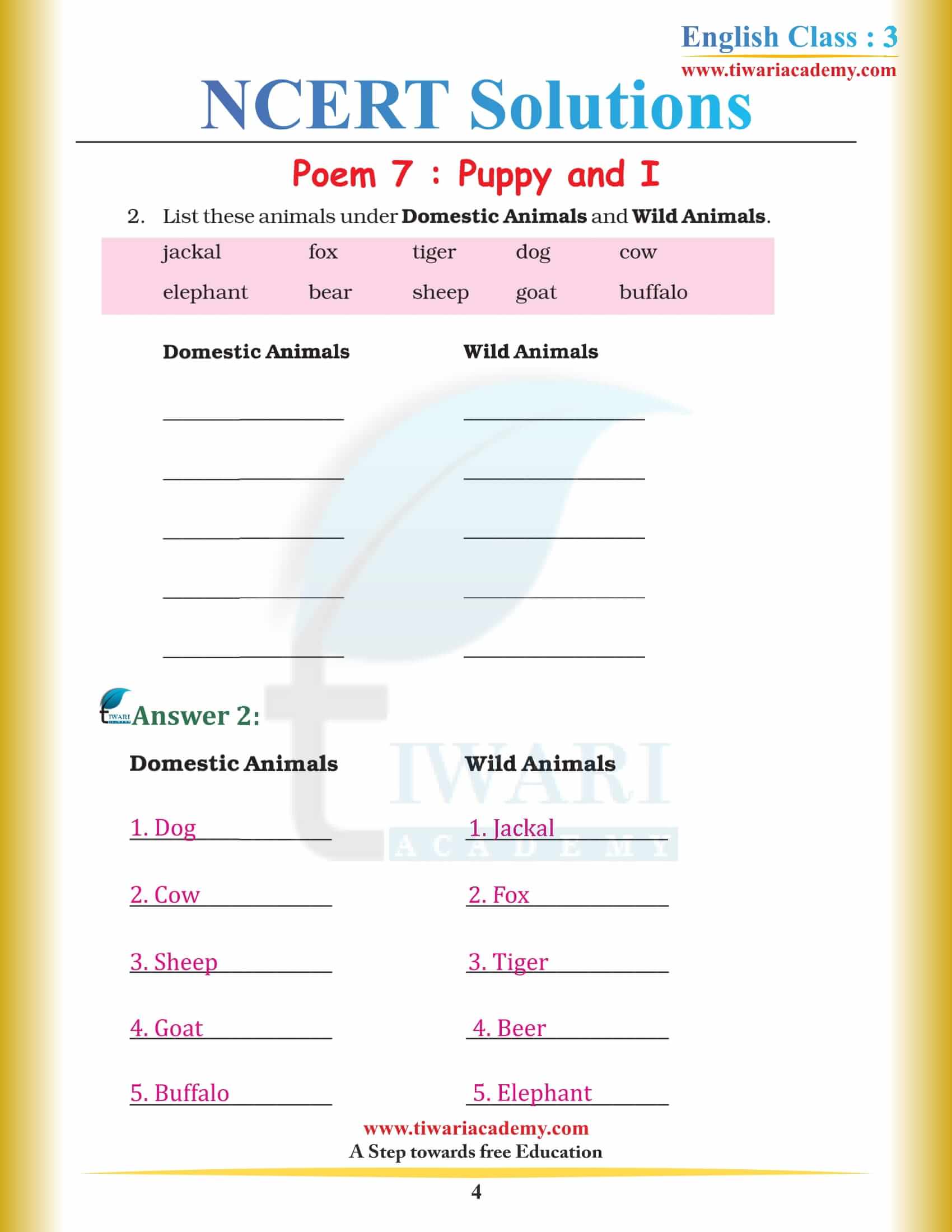 NCERT Solutions for Class 3 English Unit 7