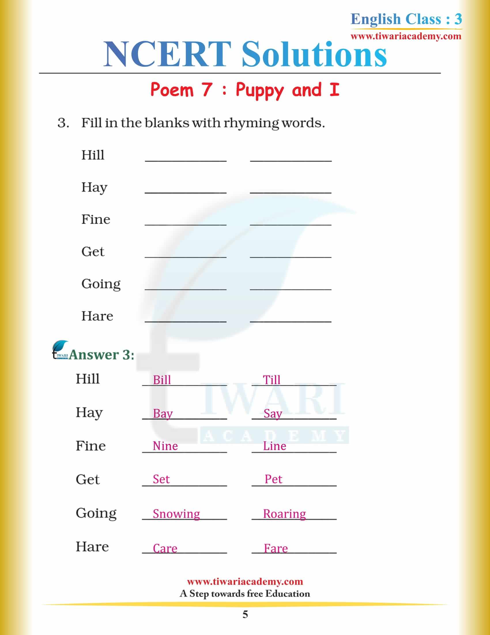 Class 3 English Unit 7 solutions