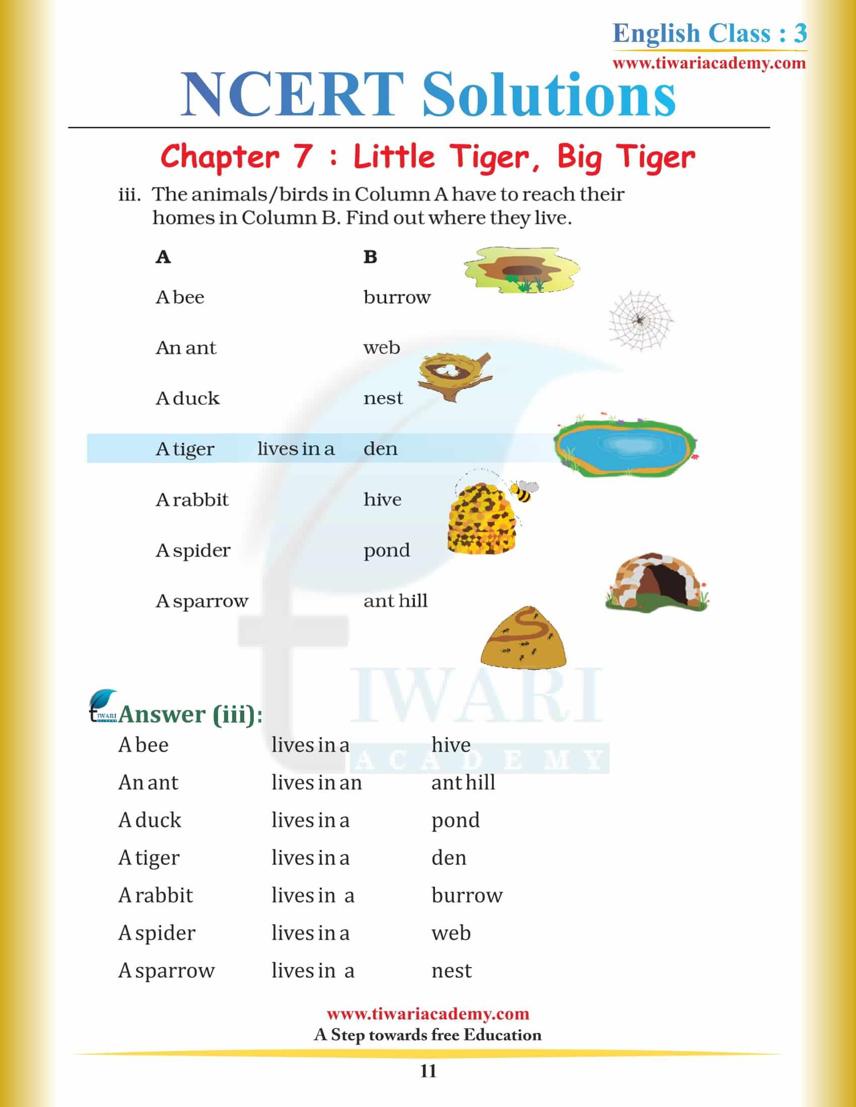 Class 3 NCERT English Book Unit 7 answers in pdf