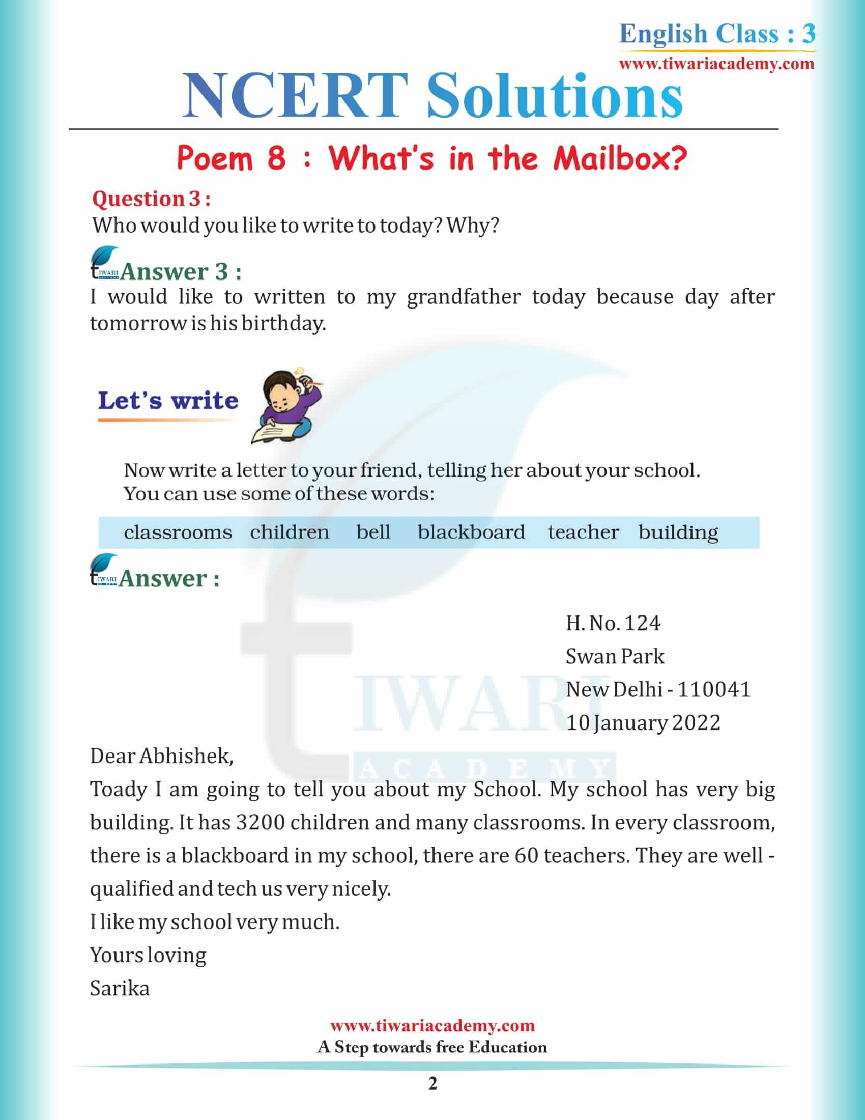 NCERT Solutions for Class 3 English Marigold 3 Unit 8 What’s in the Mailbox?