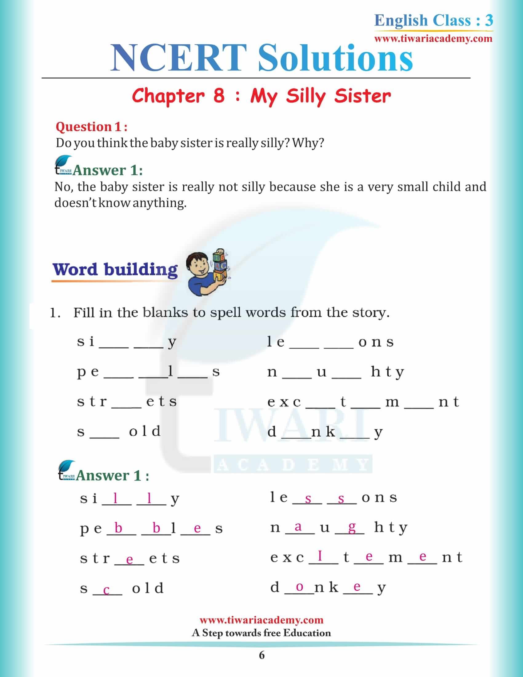 Class 3 English Unit 8 Question Answers