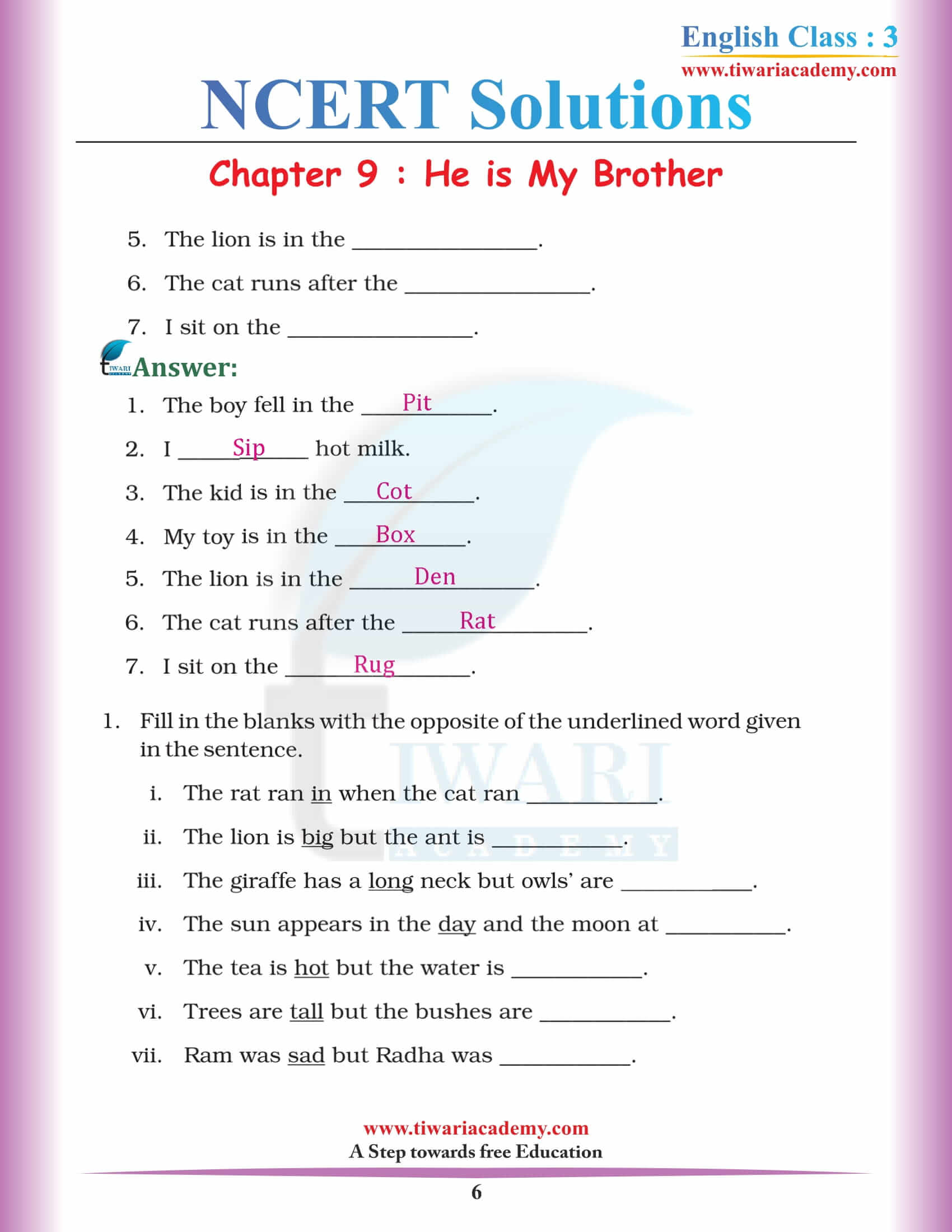 Class 3 NCERT English Book Unit 9 Solutions