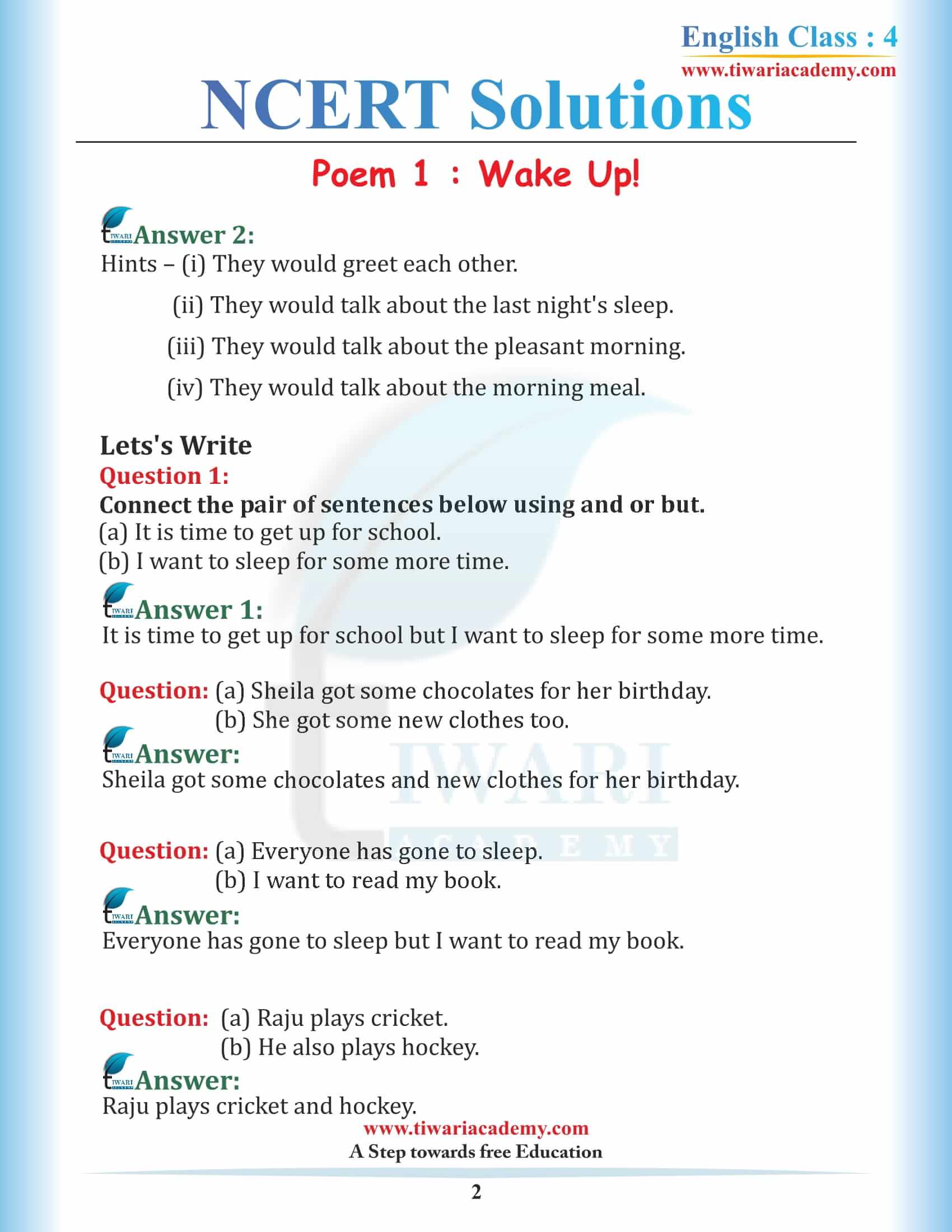 NCERT Solutions for Class 4 English Unit 1 Chapter 1