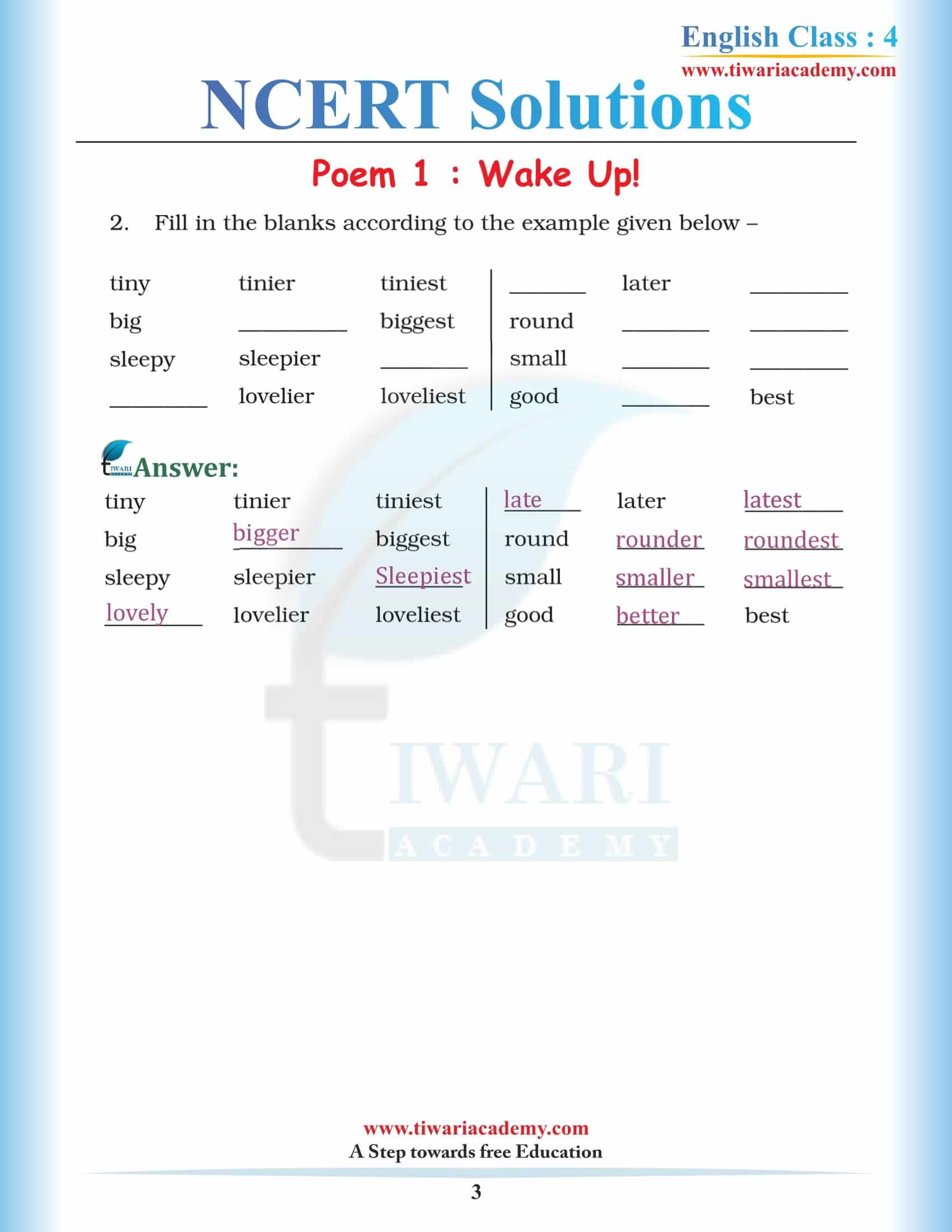 NCERT Solutions for Class 4 English Unit 1