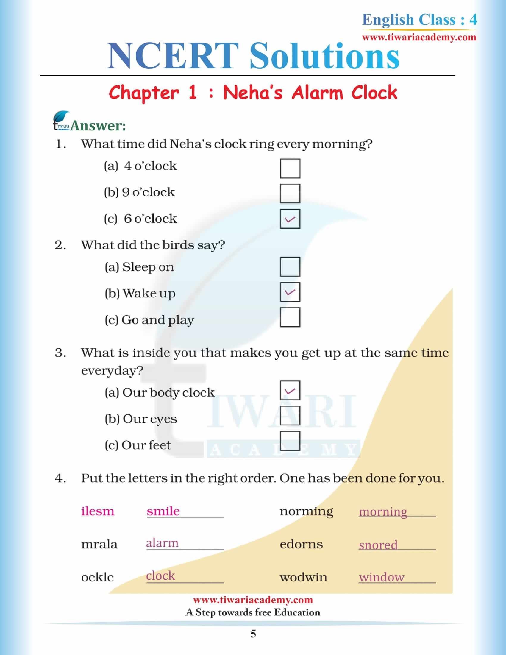 NCERT Solutions for Class 4 English Chapter 1