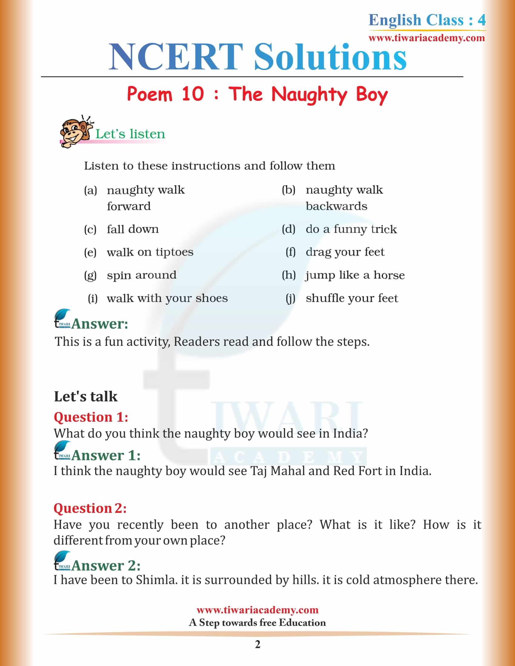 NCERT Solutions for Class 4 English Unit 10