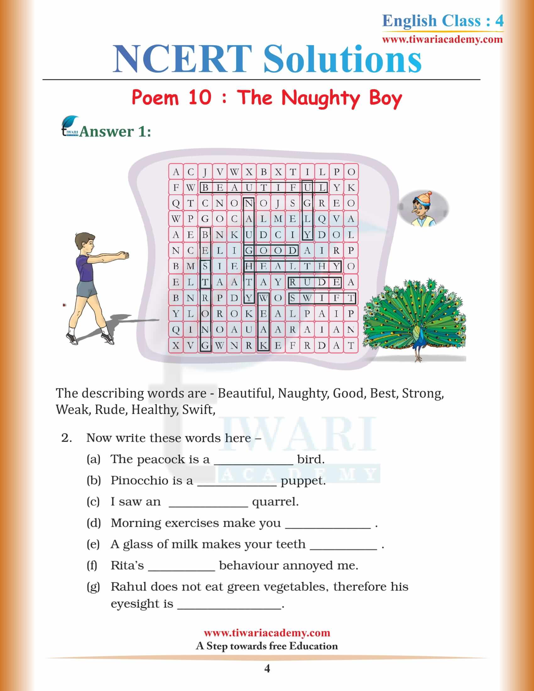 NCERT Solutions for Class 4 English Unit 10 free download