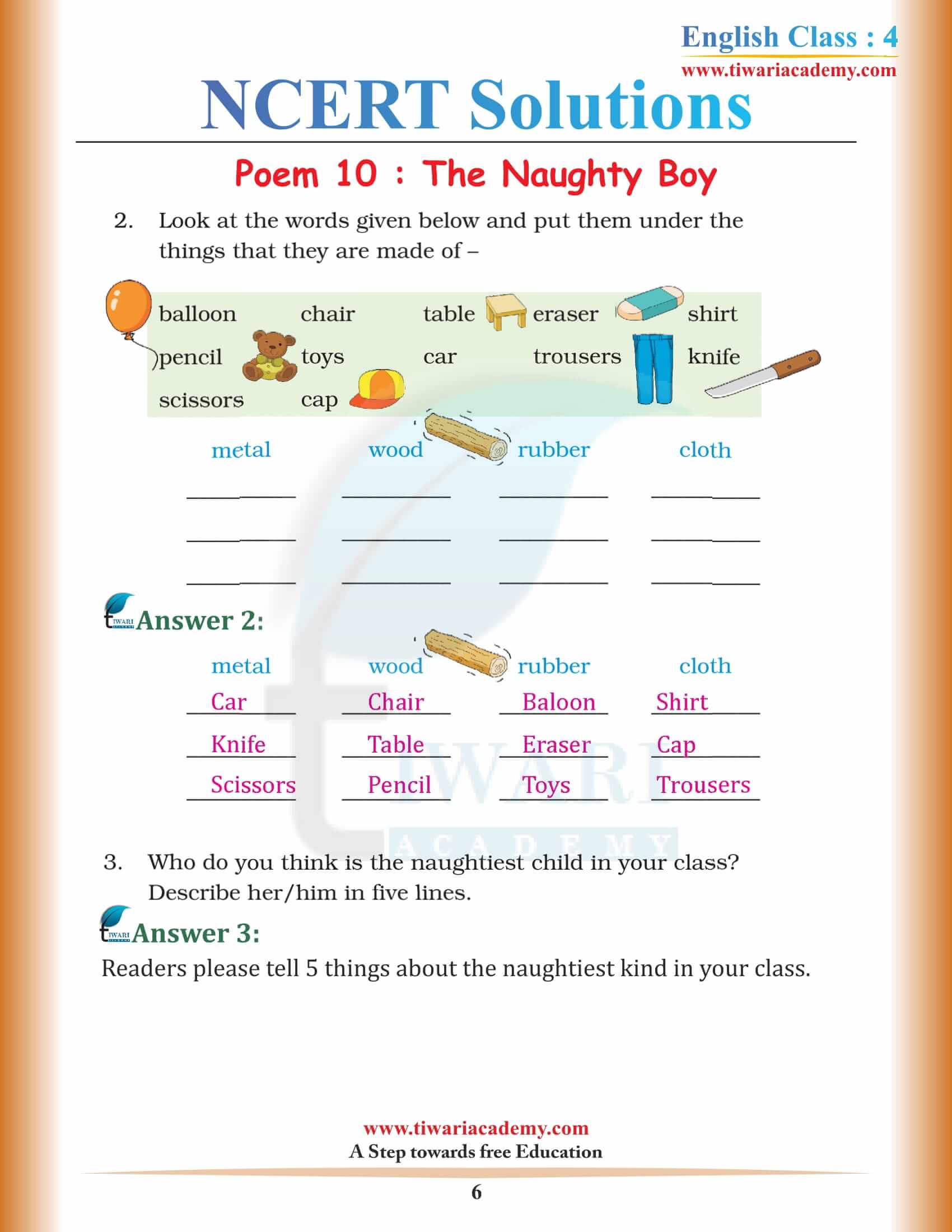 Class 4 NCERT English Book Unit 10 Solutions