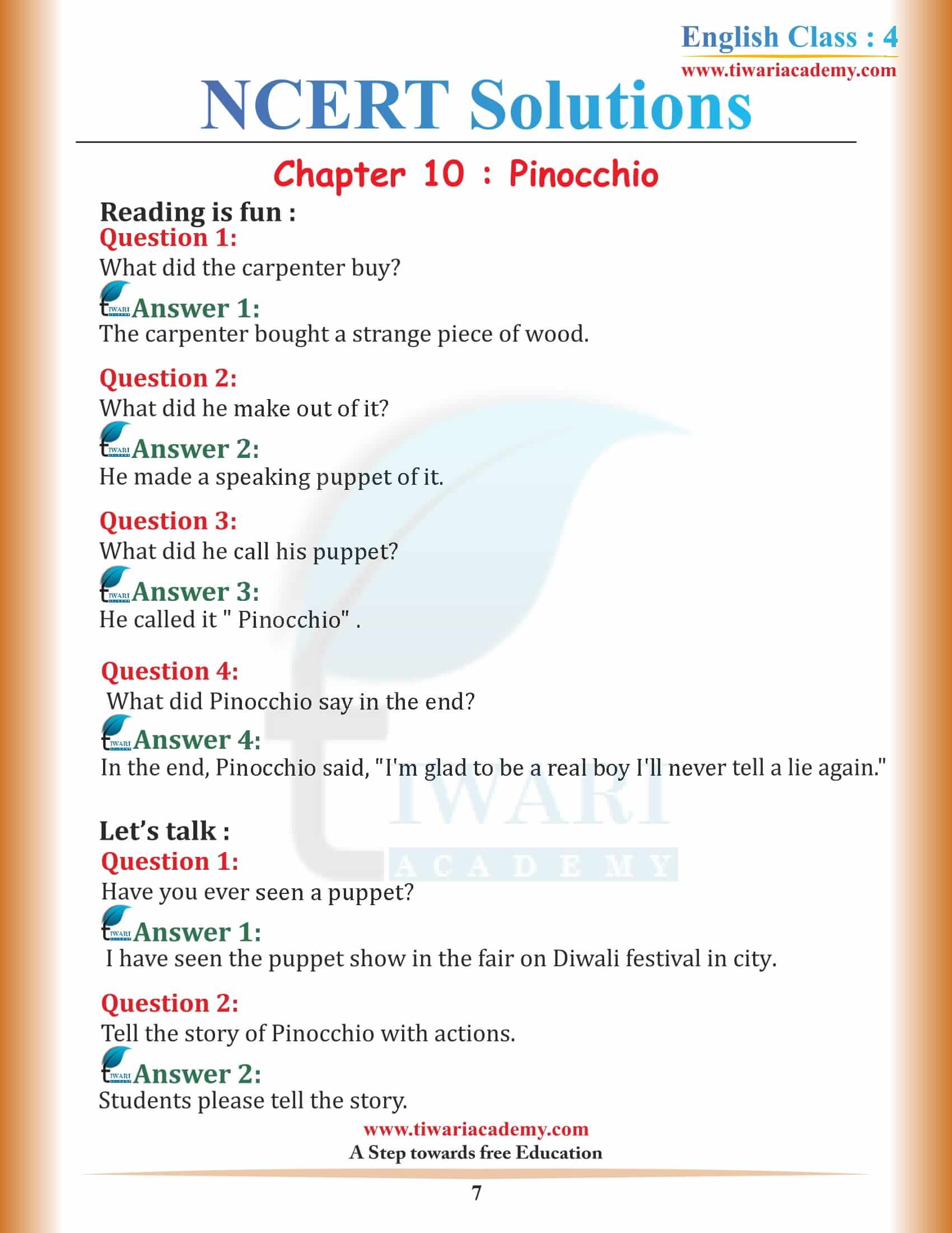 Class 4 NCERT English Book Unit 10 Free download