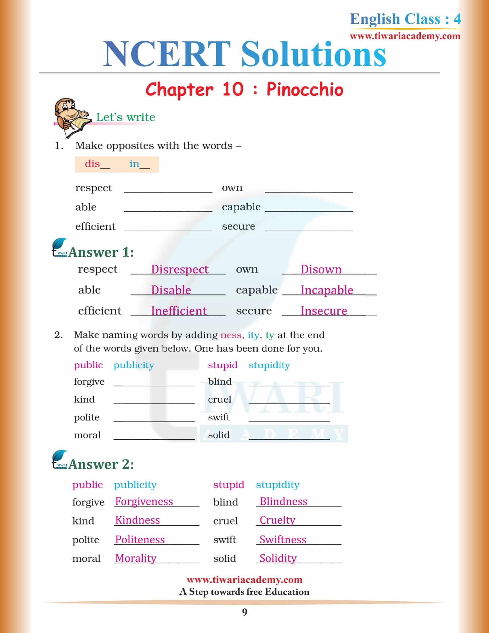 Class 4 NCERT English Book Unit 10 PDF Solutions